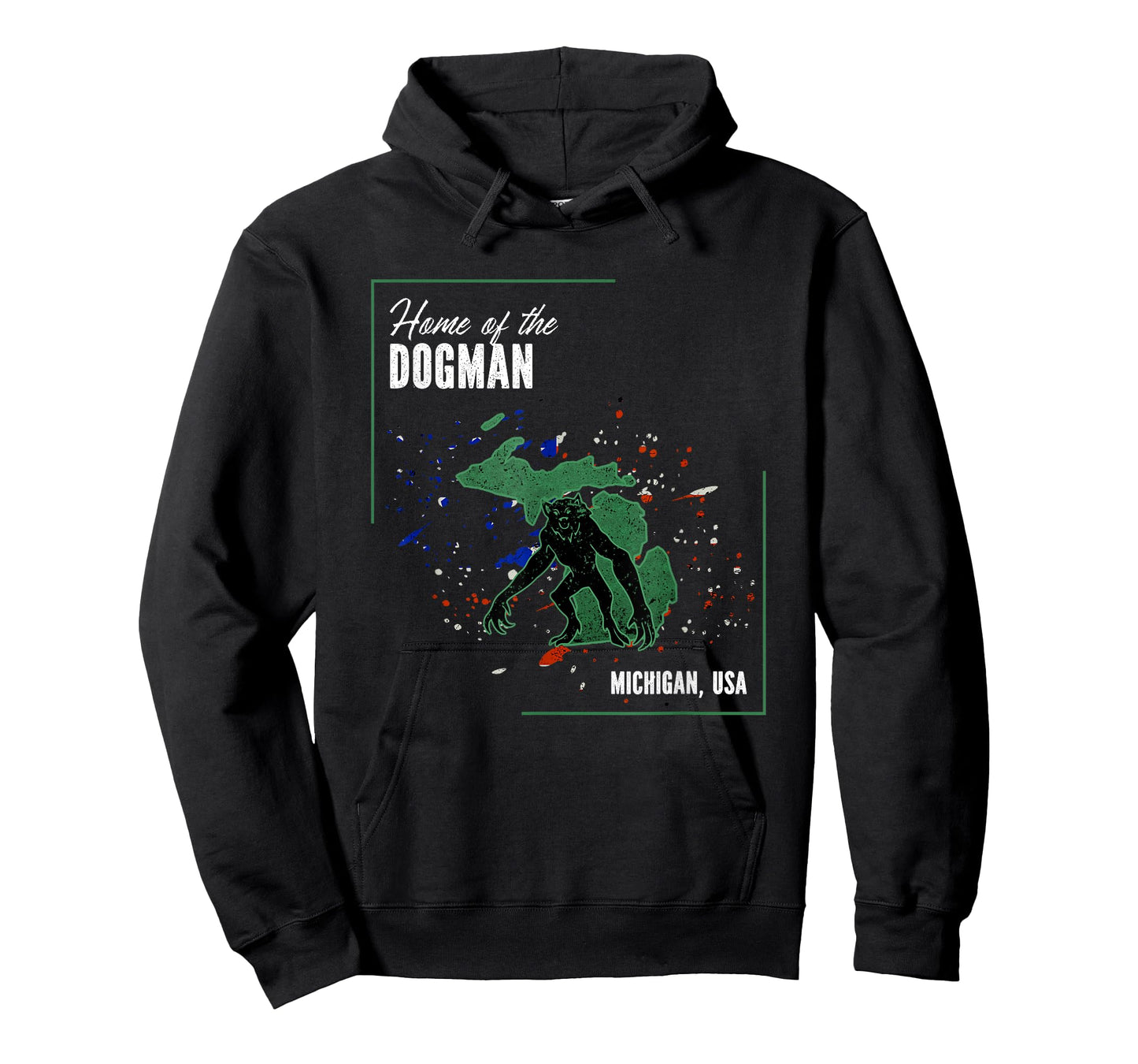 Cryptids of Michigan - Dogman Home of the Dogman T-Shirt - Men's Unisex-Adults Black Small Classic Fit Short Sleeve Crew Neck T-Shirt