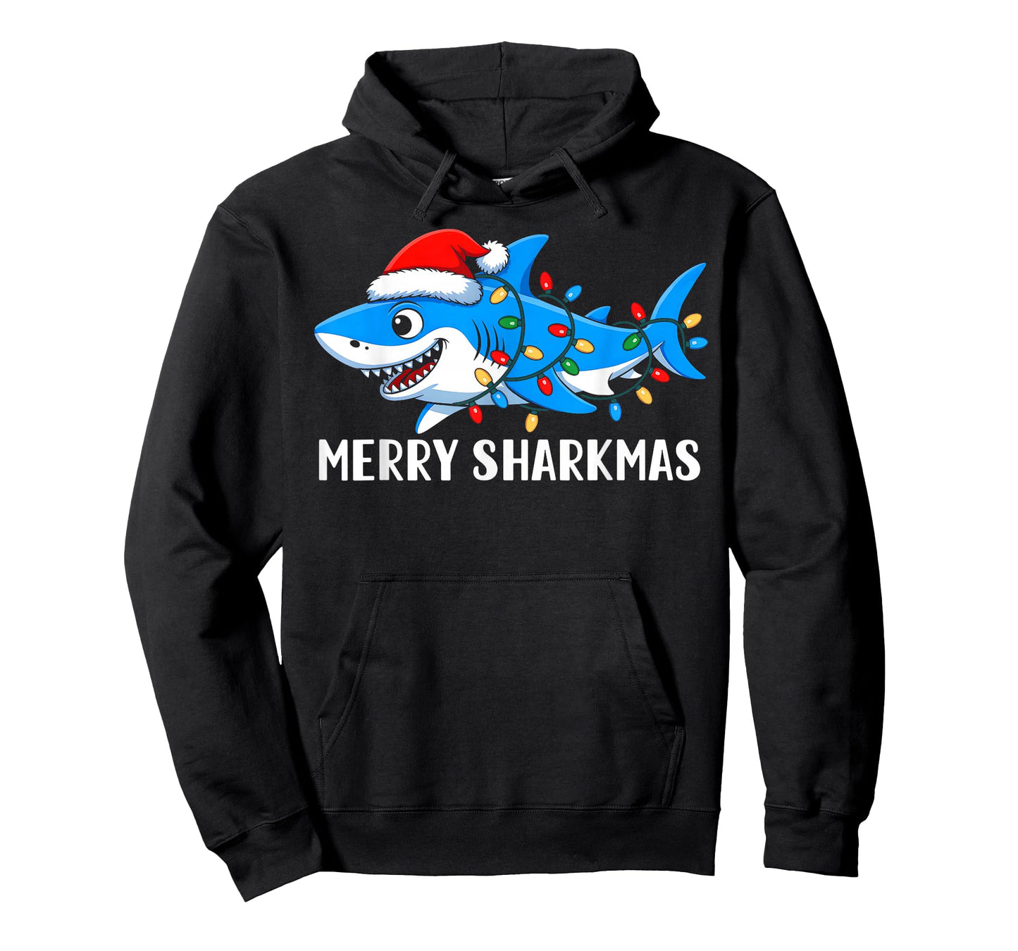 Merry Sharkmas Shark Christmas Lights Santa Hat Xmas Pajamas T-Shirt
