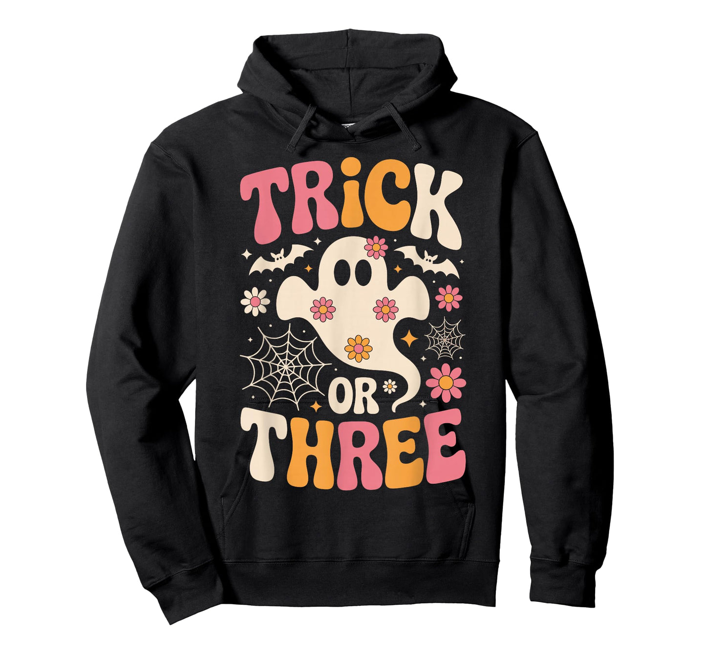 Trick Or Three 3 Years Old Birthday Groovy Ghost Halloween T-Shirt