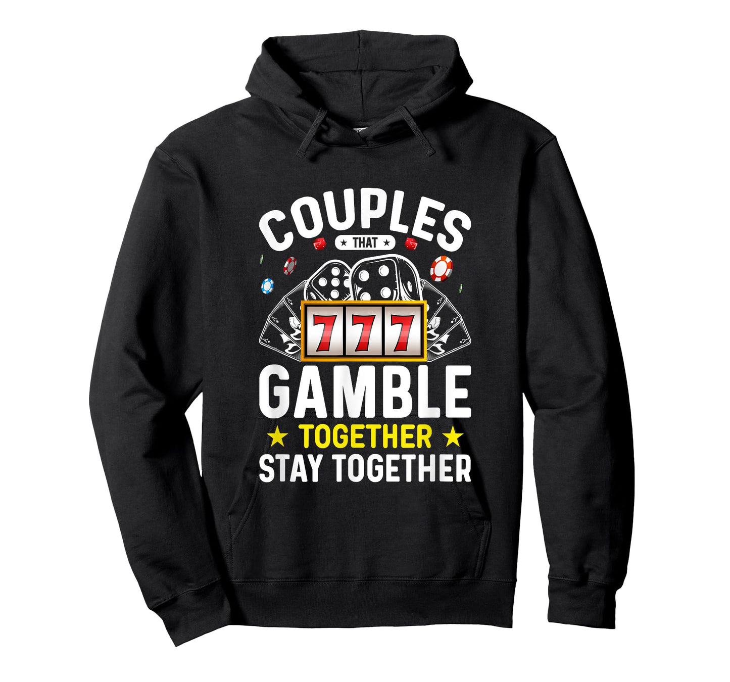 Poker Texas Hold'em Gambling Gifts Couples That Gamble Together Stay Together T-Shirt - Black, Unisex, Short Sleeve, Modern Style, Letter Print, Casino, Gambling Theme