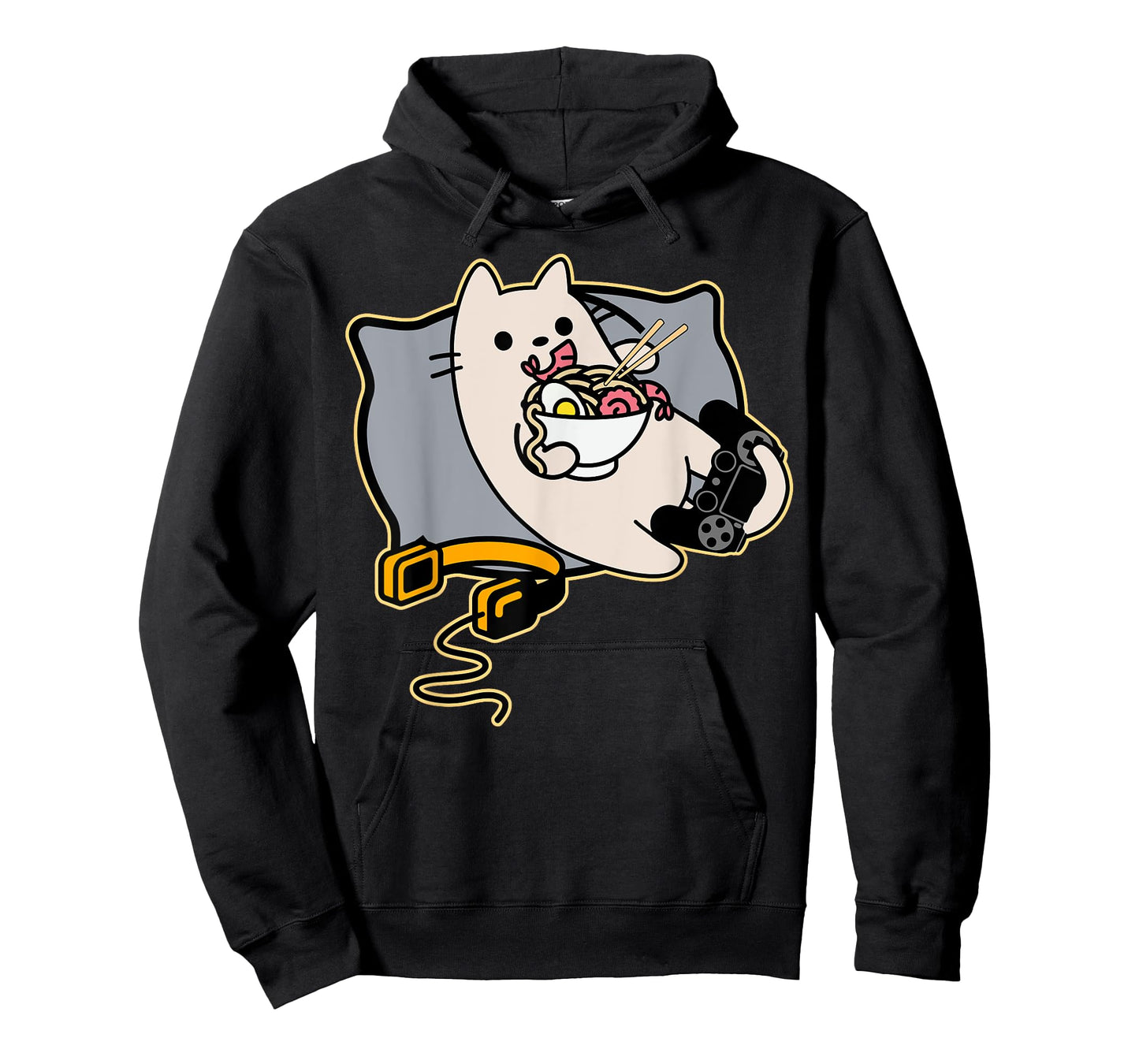 Nerdy Ramen Eating Gamer Cat Game Paused T-Shirt