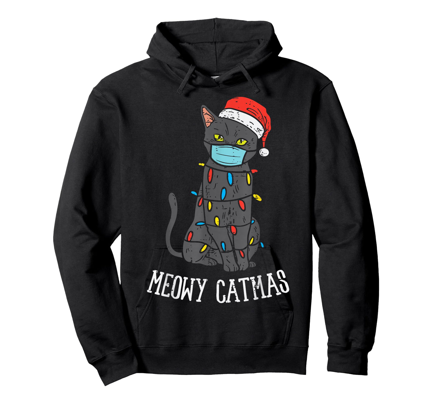 Santa Black Cat Mask Meowy Catmas Christmas Quarantine Gift T-Shirt