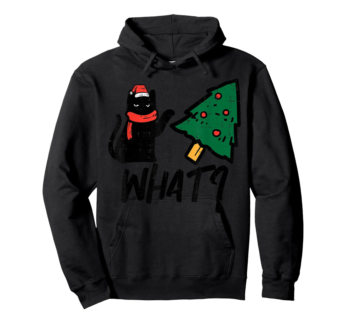 Black Cat Tipping Christmas Tree What Funny Men Women Kids T-Shirt