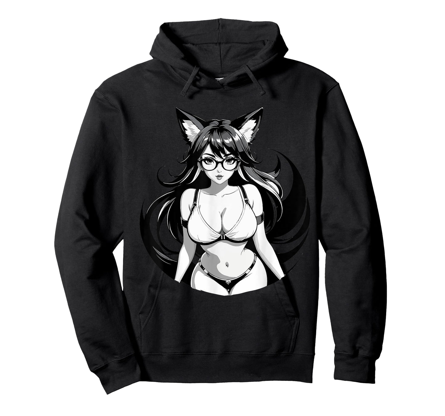 Sexy Waifu Otaku Anime Fox E-Girl Japanese Black & White T-Shirt
