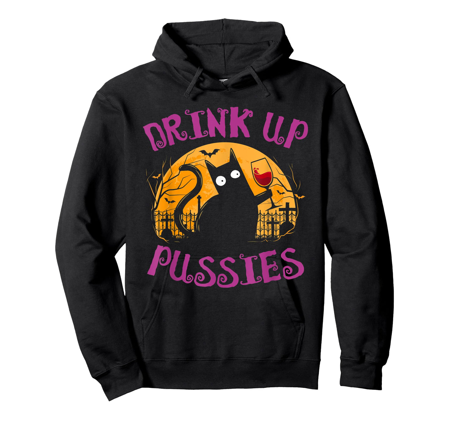 Drink Up Pussies Halloween Party Spook Black Cat Drinking T-Shirt