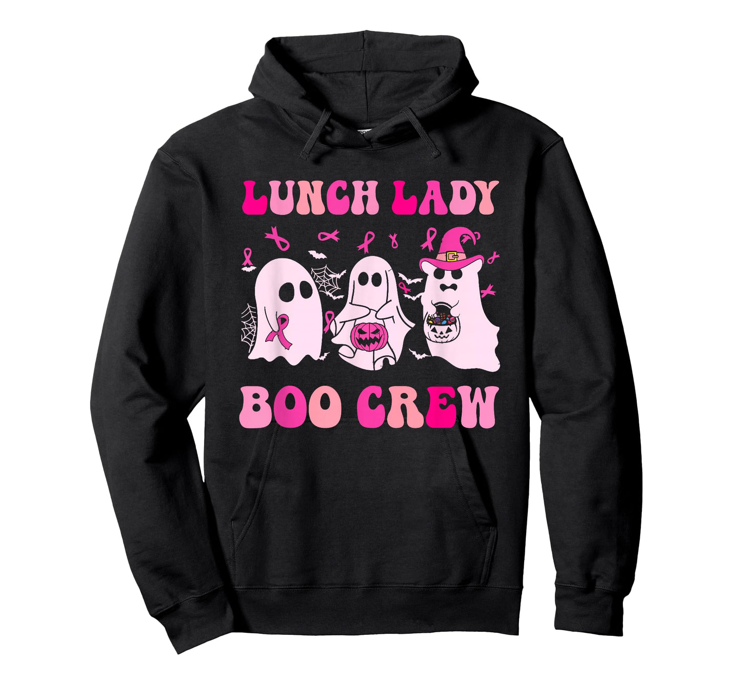 Lunch Lady Boo Crew Pumpkin Halloween Breast Cancer Month T-Shirt