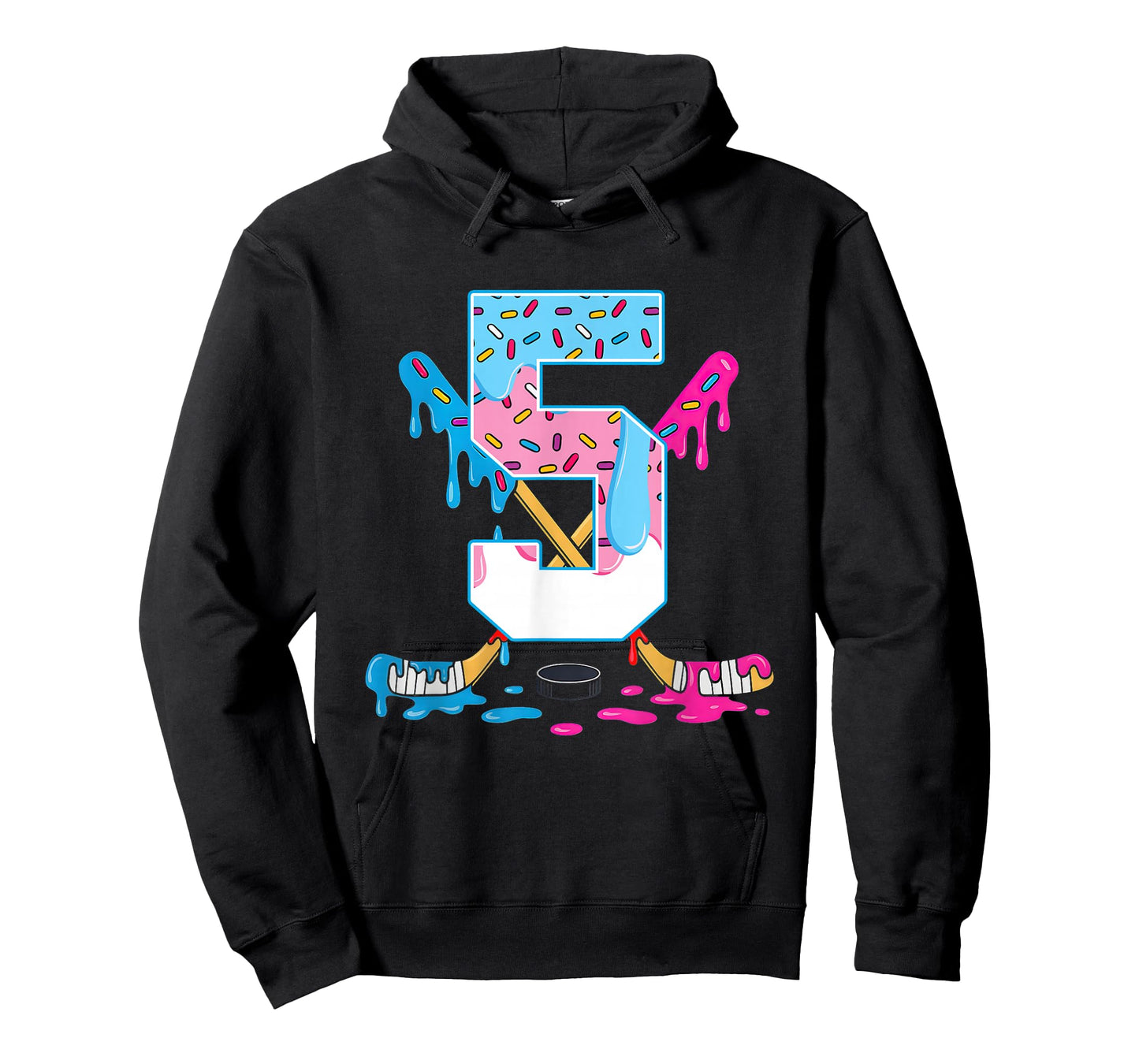 Hockey 5 Years Old Ice Cream Drip 5th Birthday Kids Gift T-Shirt