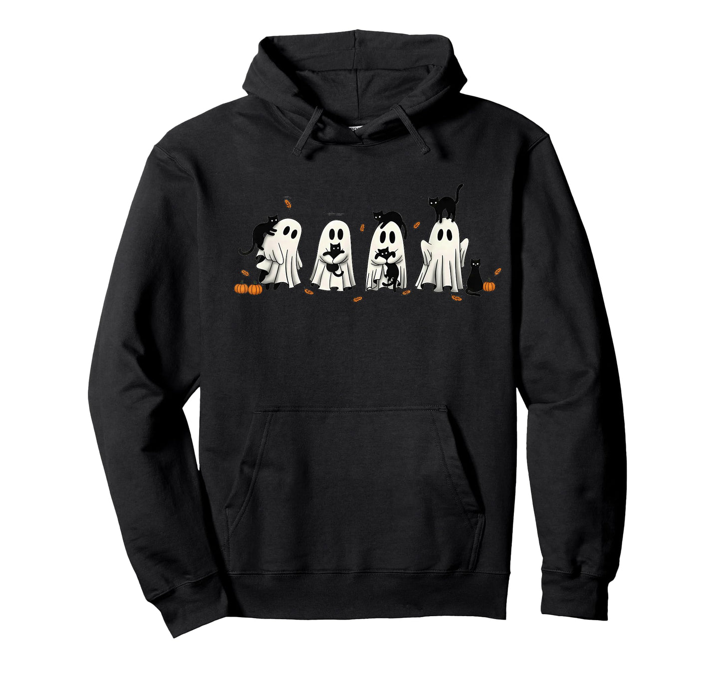 Halloween Black Cat and Ghost Spooky Season Cute Autumn T-Shirt