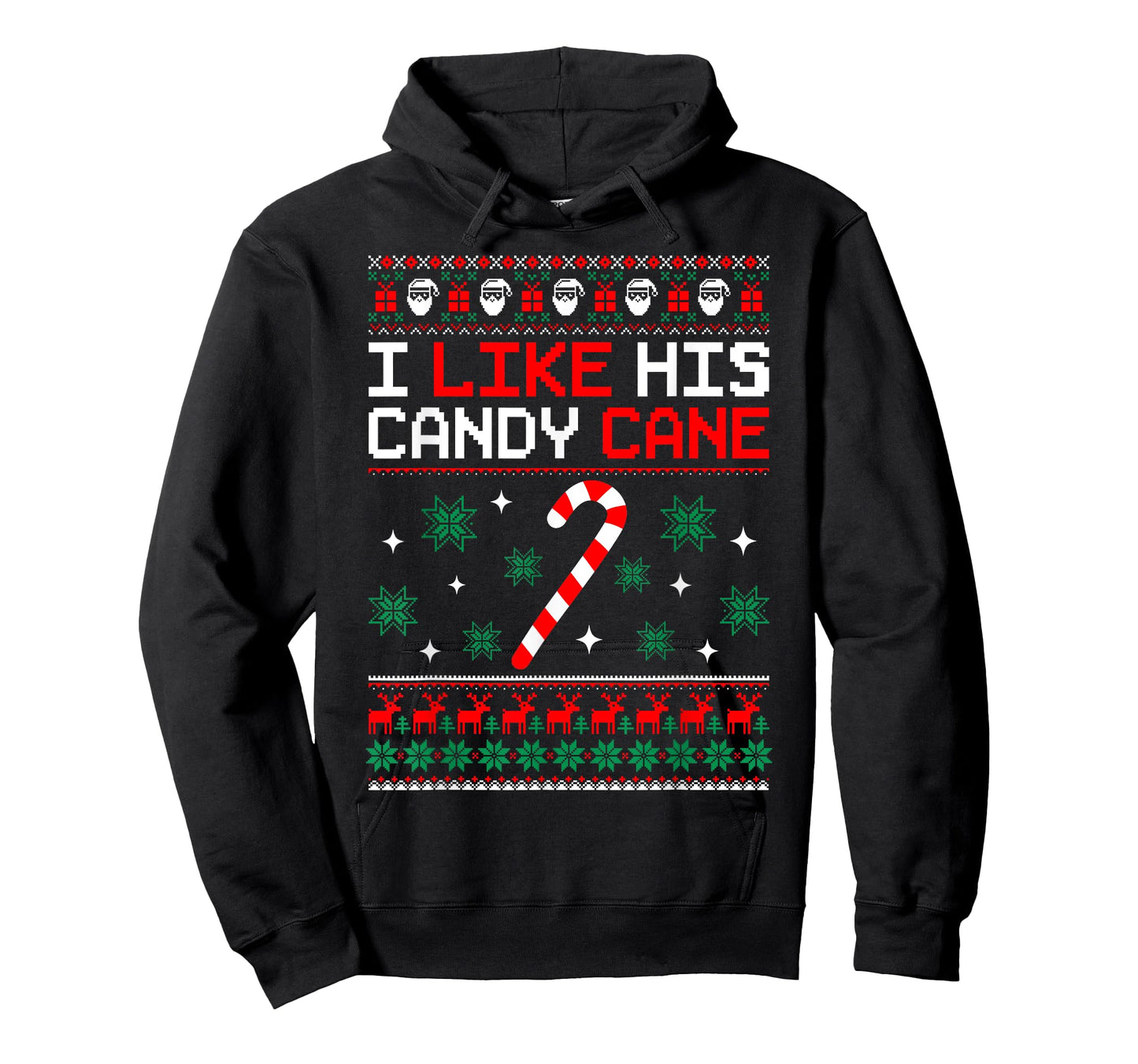 Merry Xmas Funny Couples Christmas Matching I Like His Candy Cane Black Unisex-Adults Small Crew Neck T-Shirt