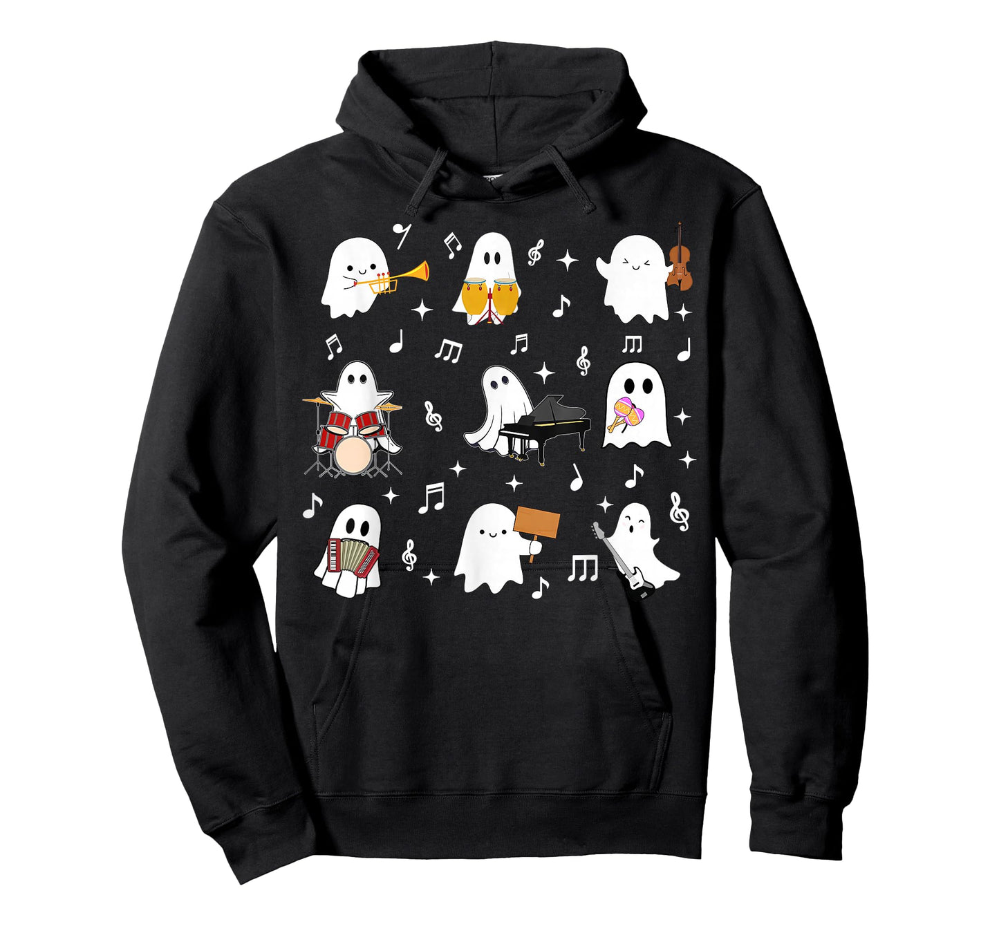 Halloween Music Teacher Ghost Playing Musical Instruments T-Shirt