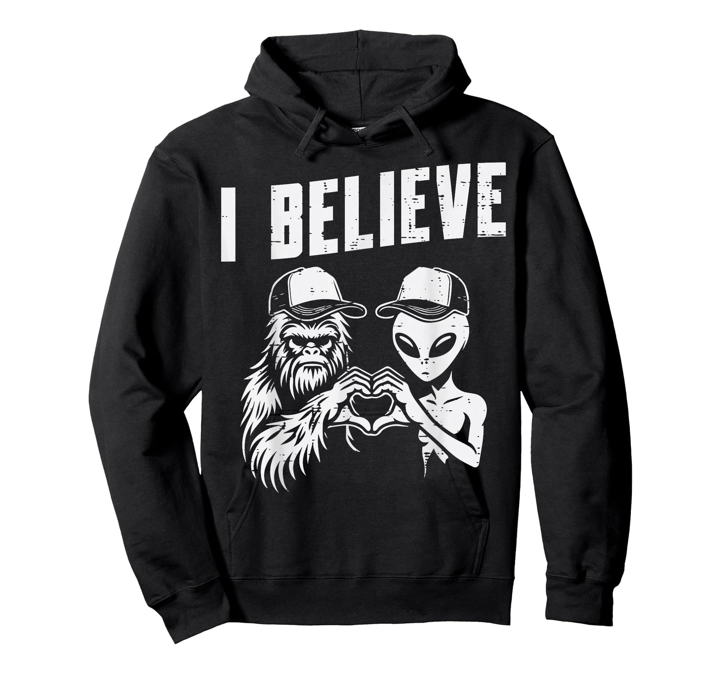 Bigfoot Alien Heart Hand I Believe Sasquatch Women Men Kids T-Shirt