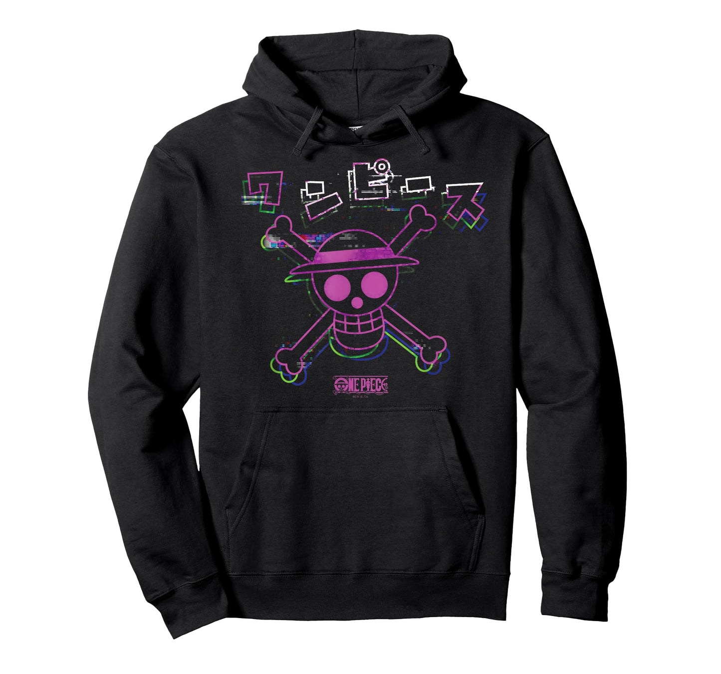 One Piece Anime Colorful Straw Hat Glitch with Kanji T-Shirt