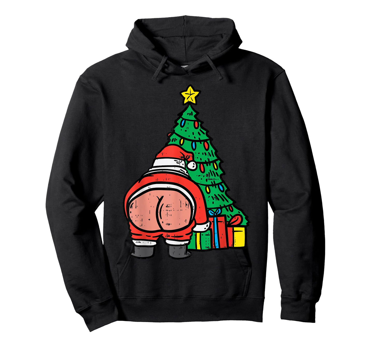 Santa Butt Christmas Tree Presents Funny Xmas Holiday PJ T-Shirt