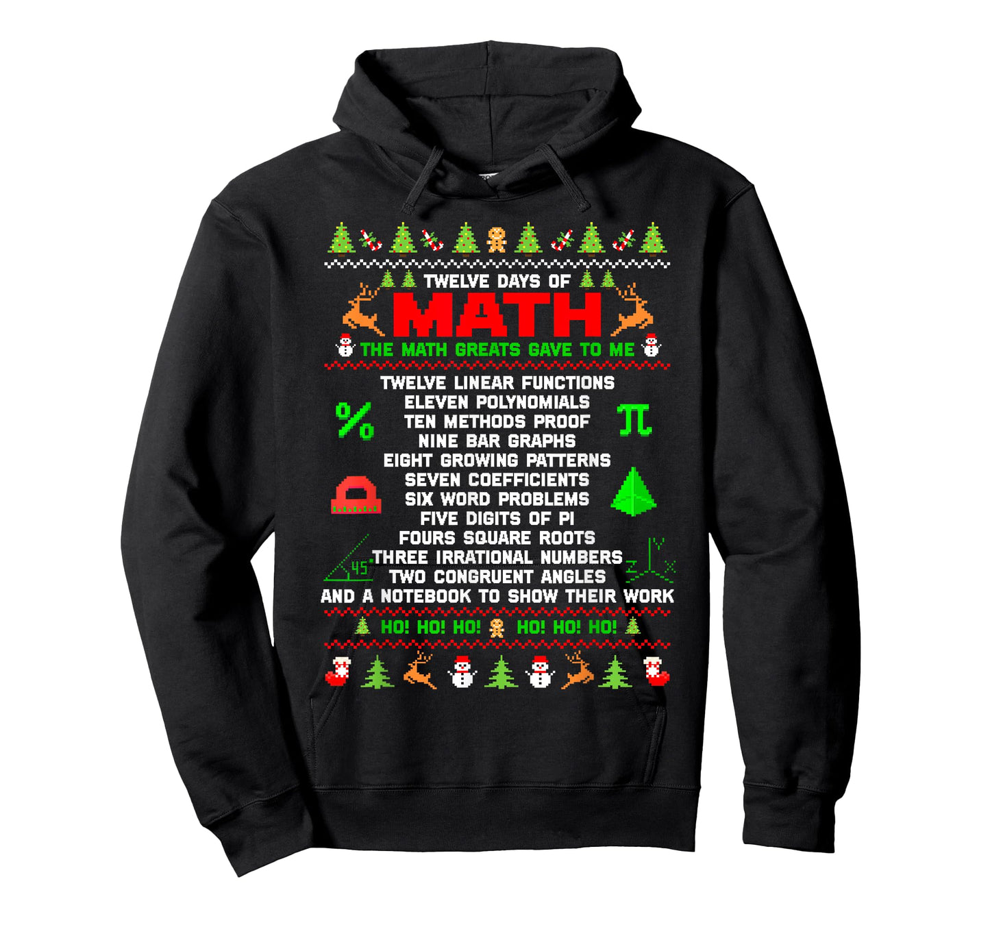 Twelve Days Of Math Teacher Students Ugly Sweater Christmas Men Women Kids T-Shirt