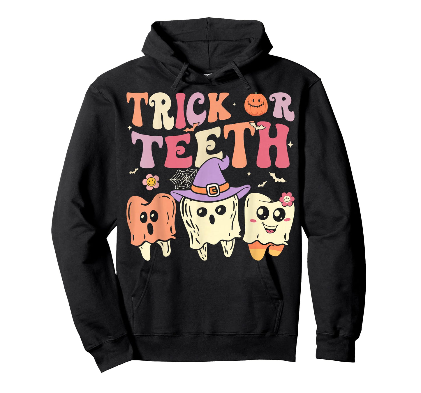 Groovy Dental Halloween Retro Trick or Teeth Floral Ghost T-Shirt