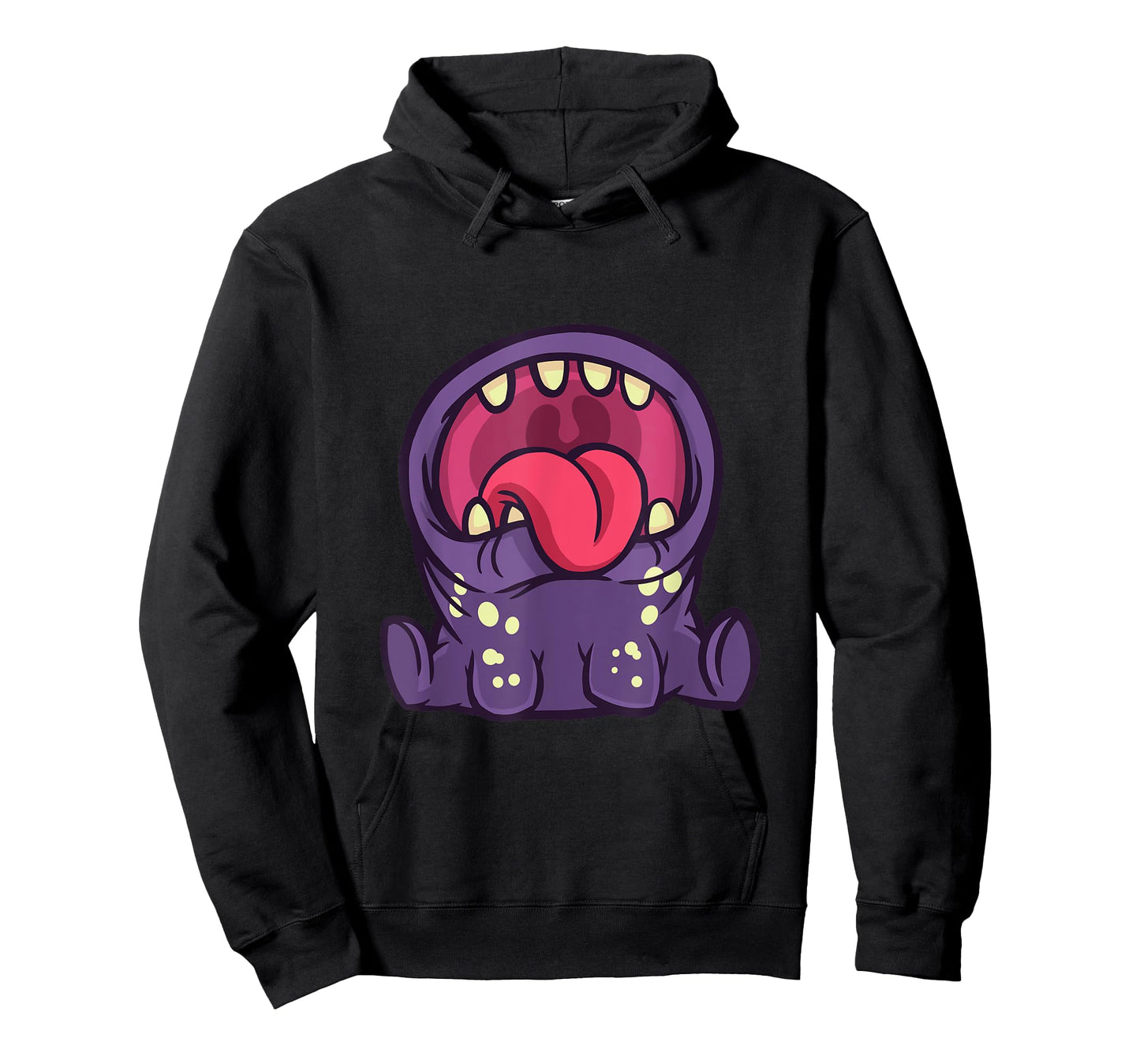 Funny cute purple monster with open mouth and T-Shirt