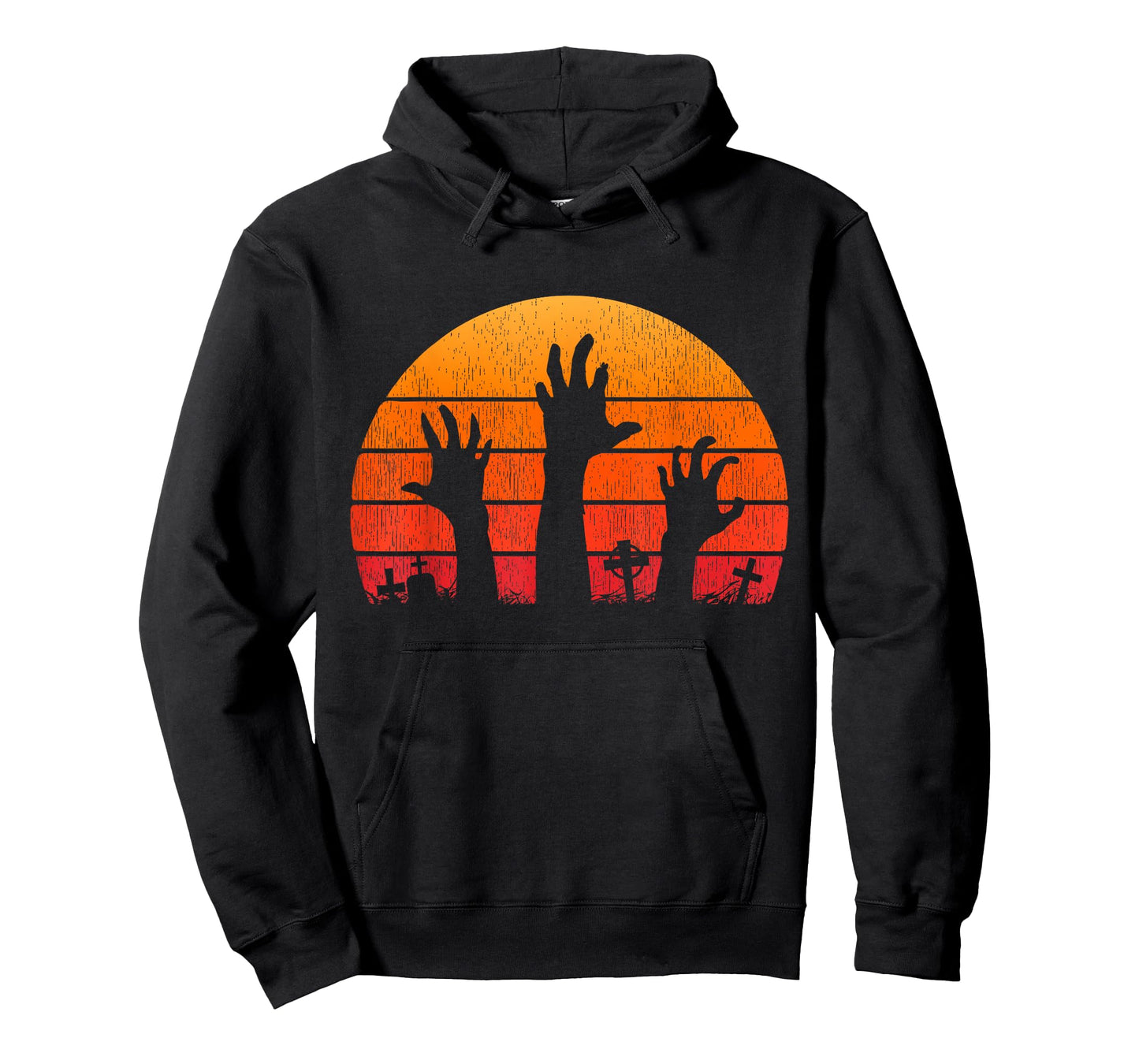 Zombie Hand Scary Costume Halloween Vintage Retro Sunset 80s T-Shirt