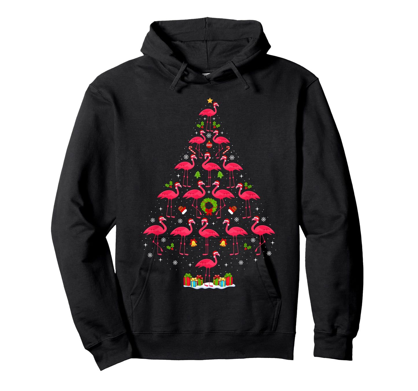 Pink Flamingo Christmas Tree Lights Santa Hat Xmas Pajamas T-Shirt