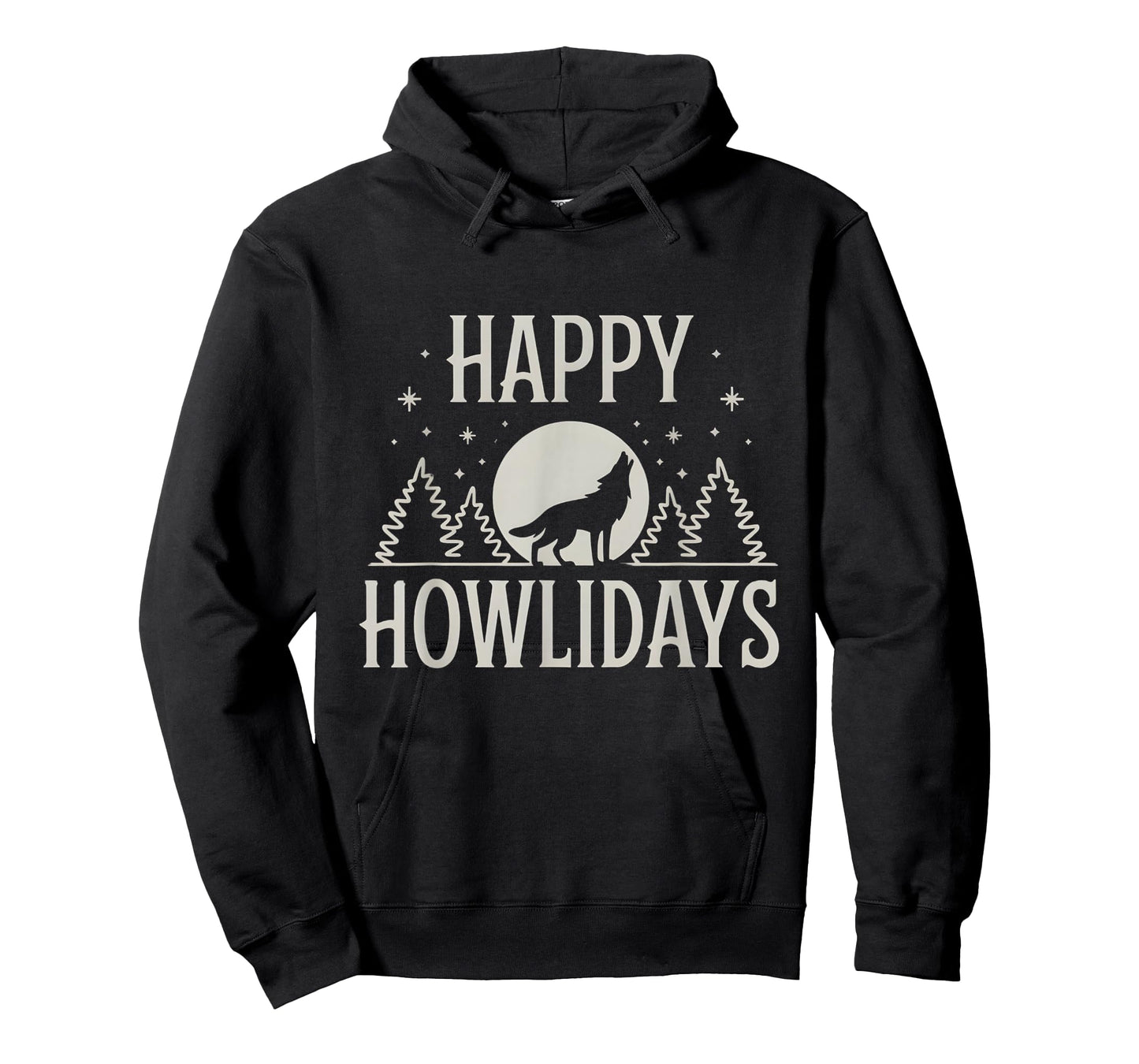 Retro Wolf Apparel Gifts Unisex Winter T-Shirt - Happy Howlidays Wolf - Funny Pun Christmas Lover - Black - Small - Short Sleeve