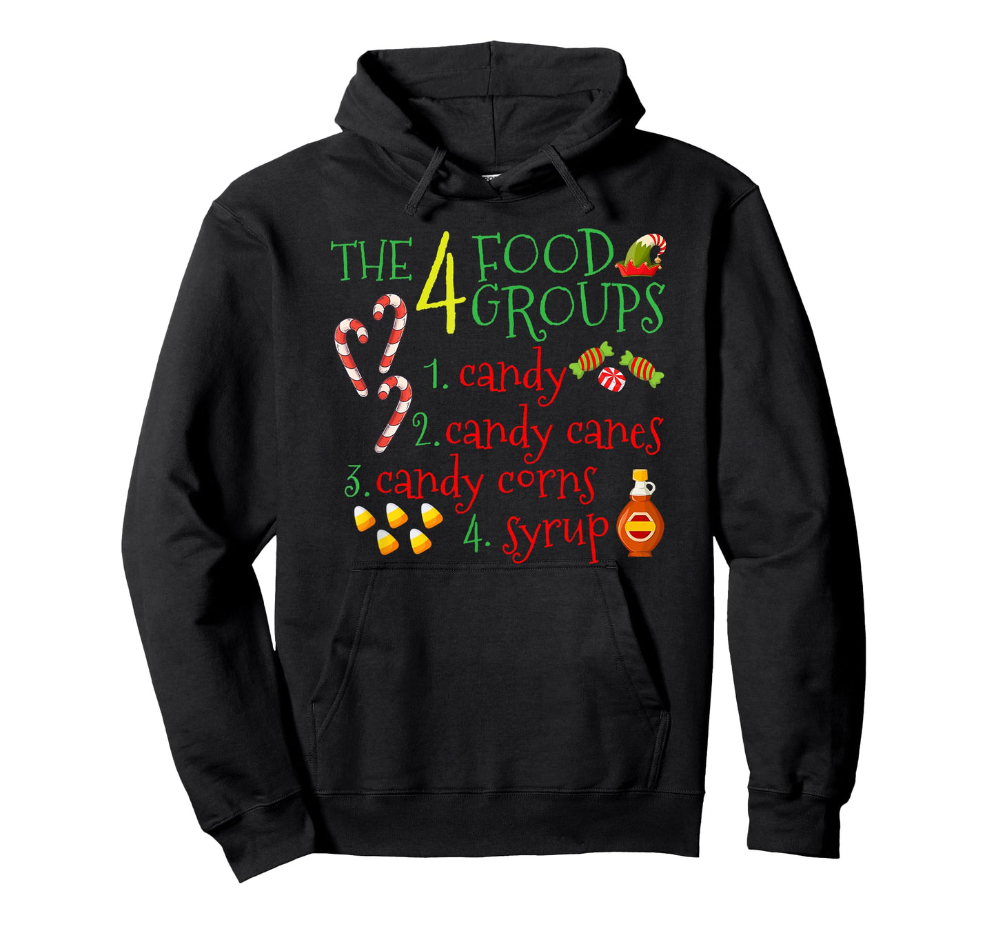 The 4 Elf Food Groups Funny Christmas Candy Cane T-Shirt