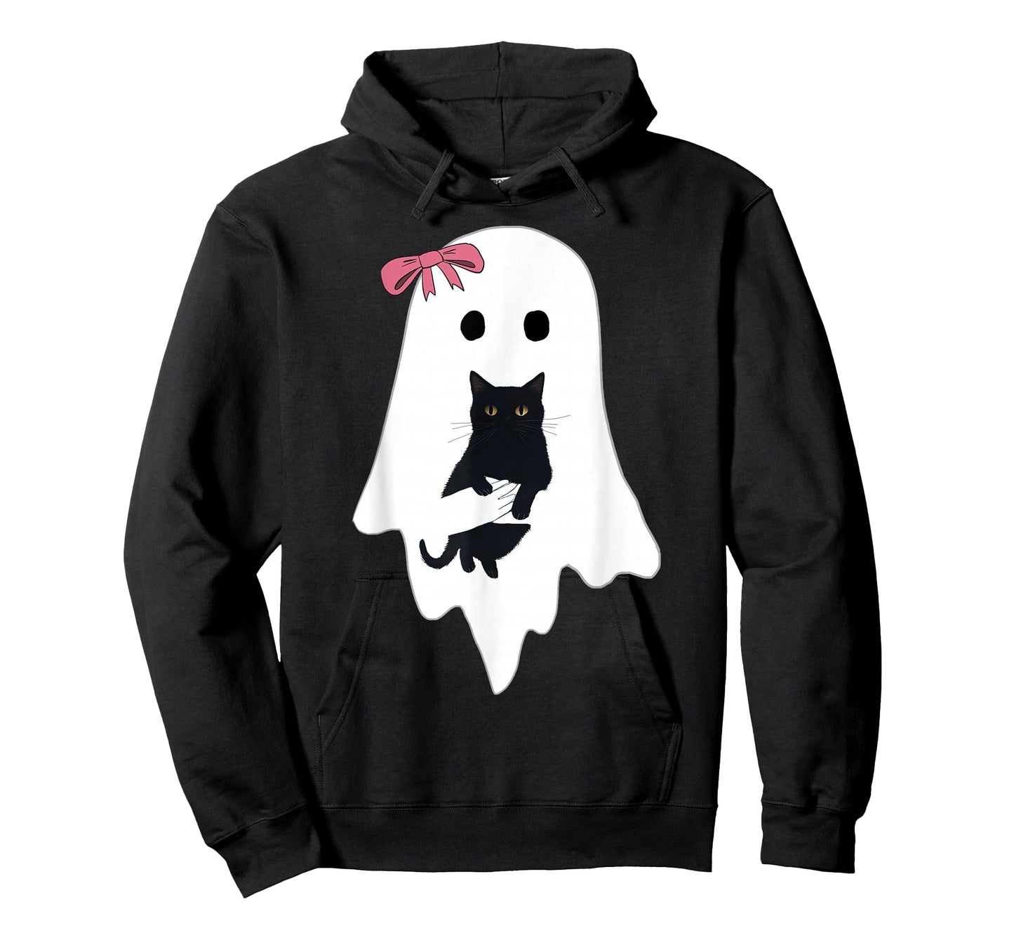 Cute Ghost Black Cat Pink Bow Funny Vintage Spooky Halloween T-Shirt