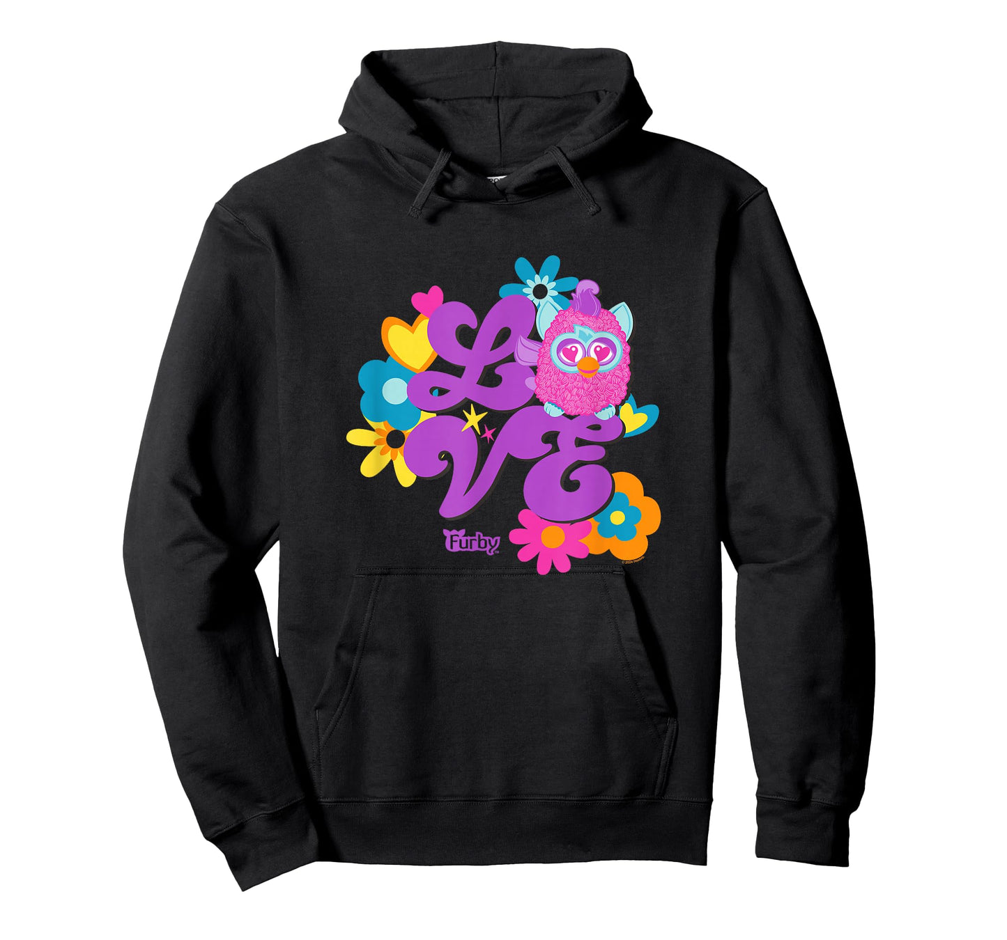 Furby Groovy Vintage Love 70's Rainbow Floral Purple Logo T-Shirt
