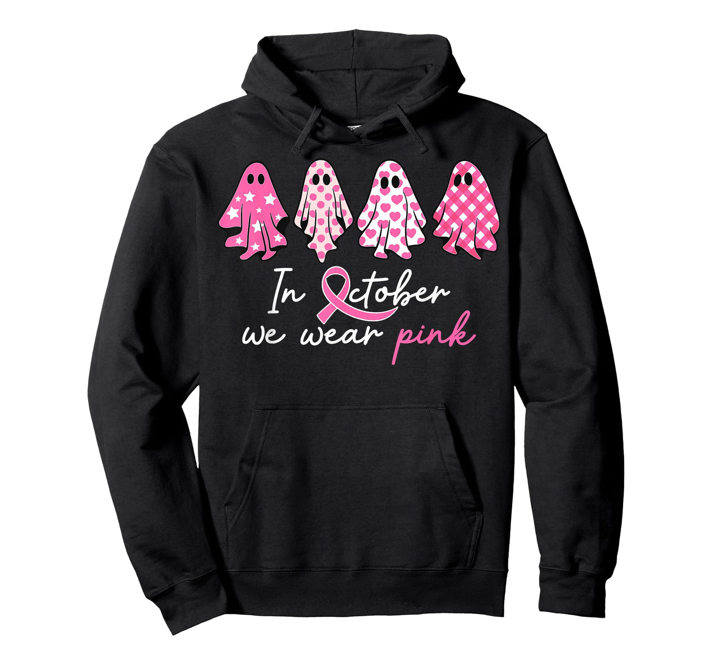 in October We Wear Pink Ghost Witch Breast Cancer Awareness T-Shirt