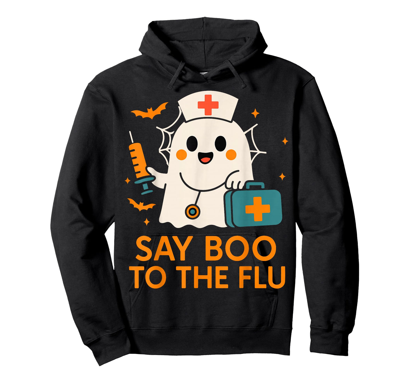 Say Boo to The Flu Nurse Halloween Vaccine Ghost Crew Funny T-Shirt
