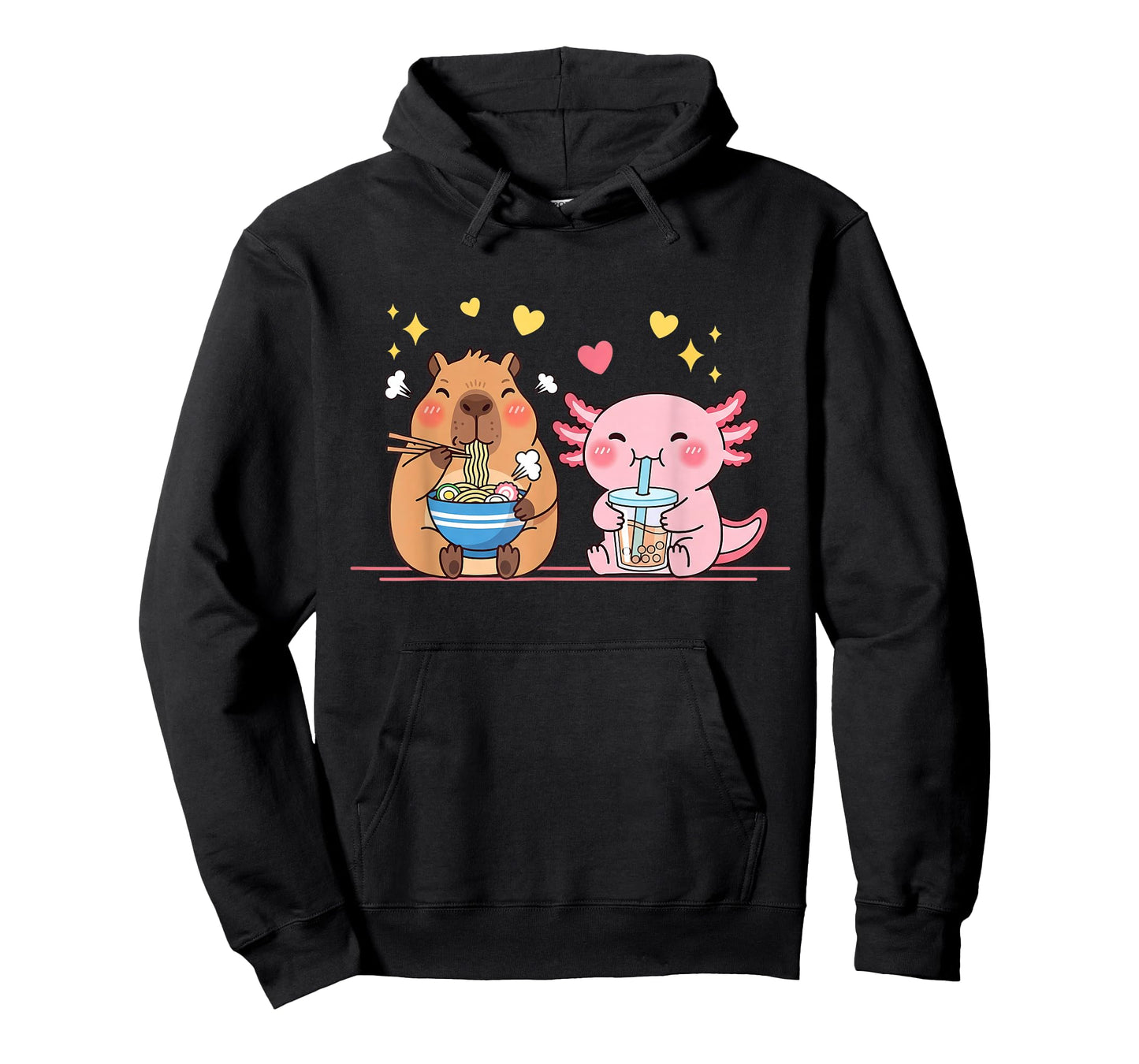 Cute Capybara and Axolotl Funny Ramen Boba Tea Anime Kids T-Shirt