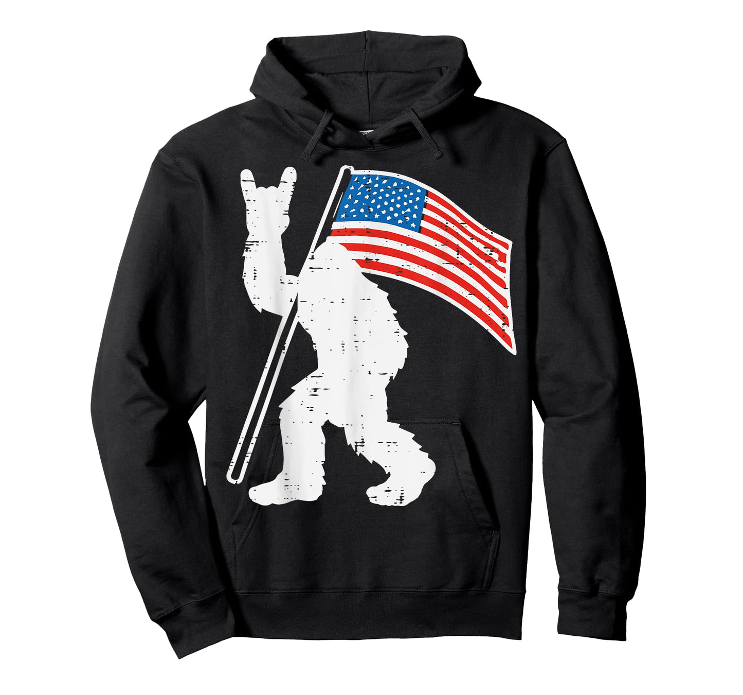Bigfoot America Flag Rock Hand Rocker Sasquatch Men Boys Kid T-Shirt