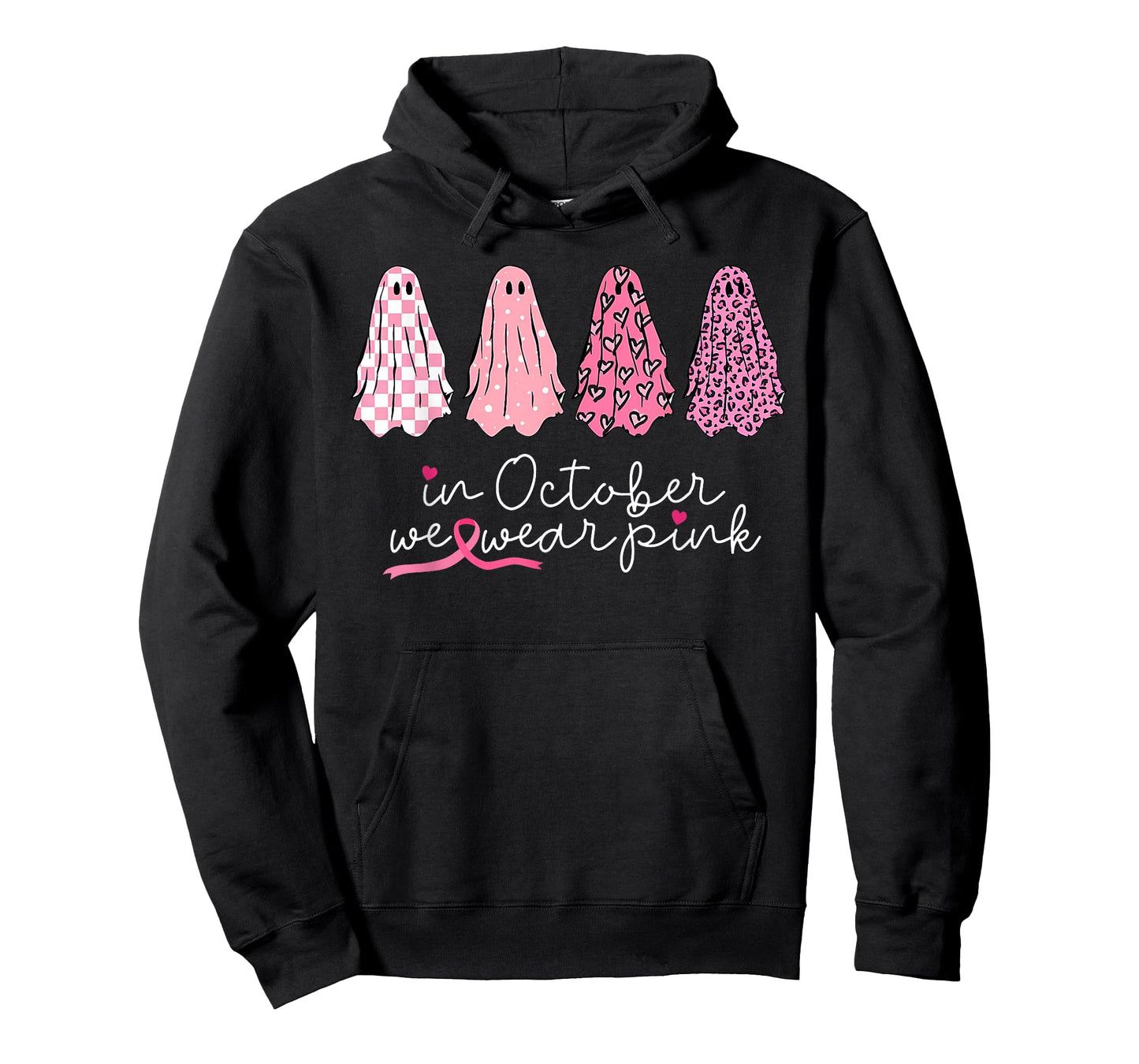 in October We Wear Pink Ghosts Halloween Breast Cancer T-Shirt