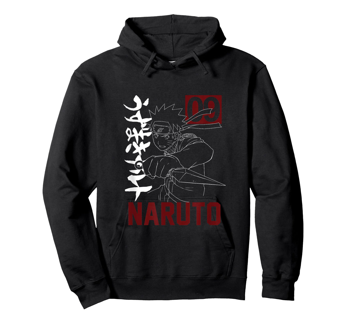 Naruto T-Shirt for Men - Anime Graphic with Kunai Kanji Design - Black, Short Sleeve, Size S