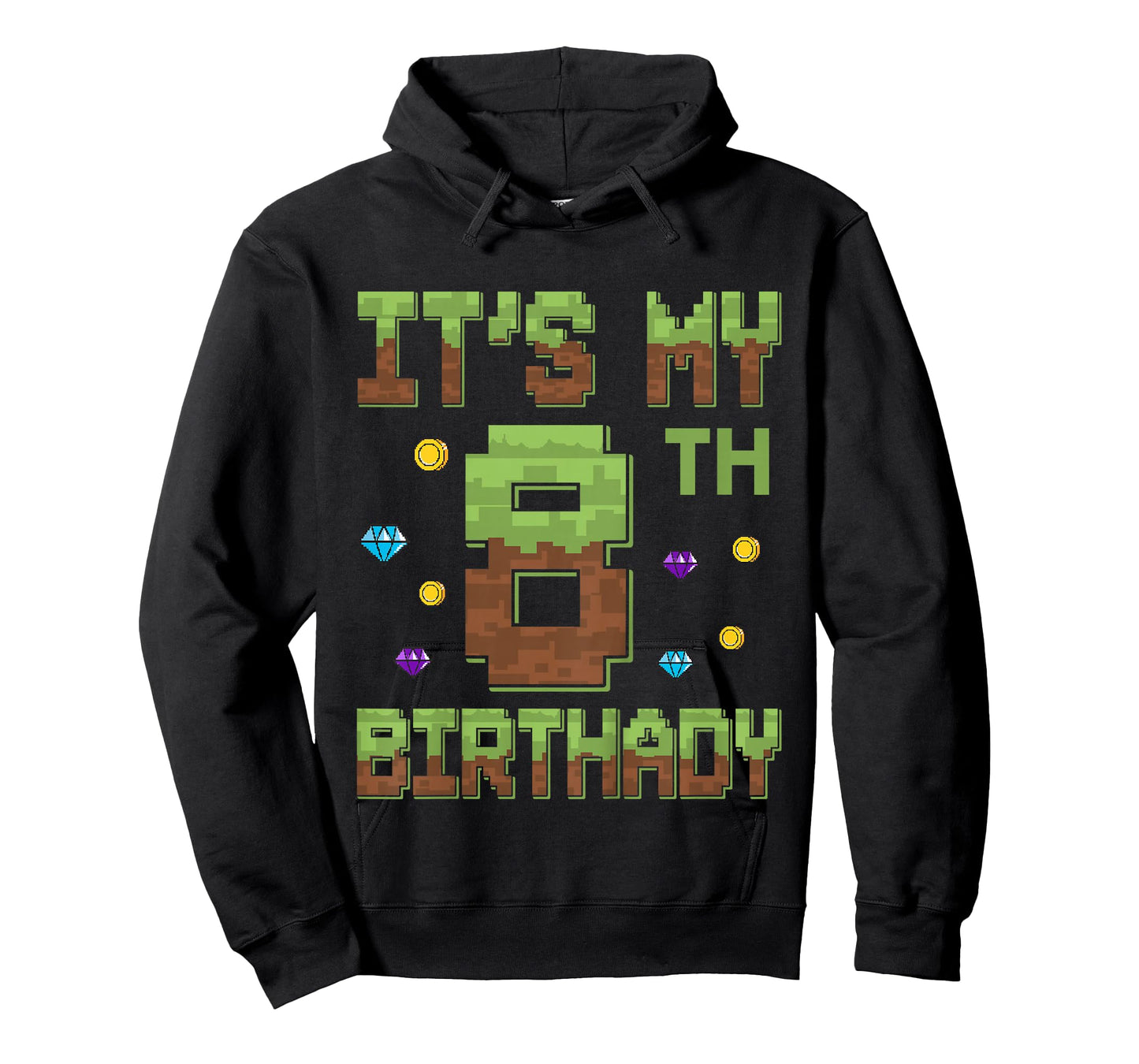 Birthday Boy It's My 8th Birthday 8 Year Old Pixel Gamer T-Shirt