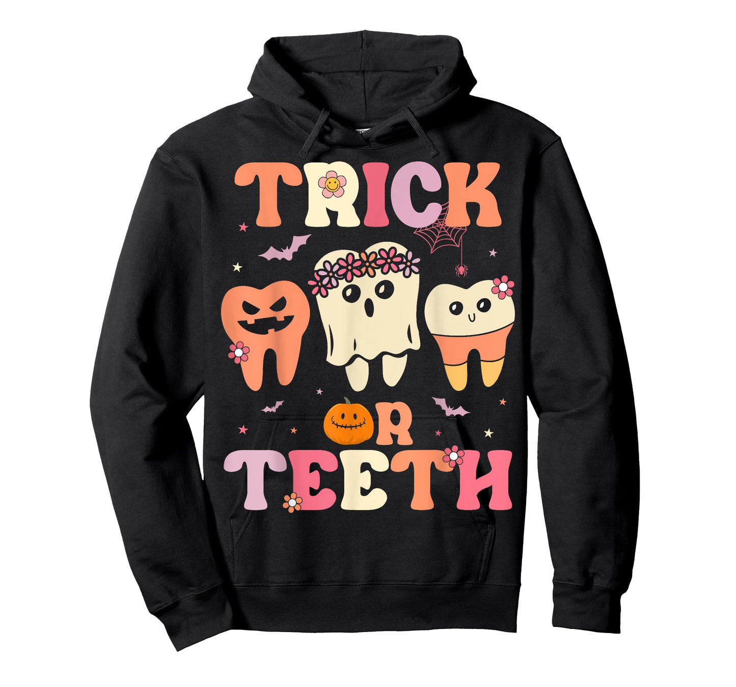 Trick Or Teeth Ghost Groovy Dental Halloween Treat Dentist T-Shirt