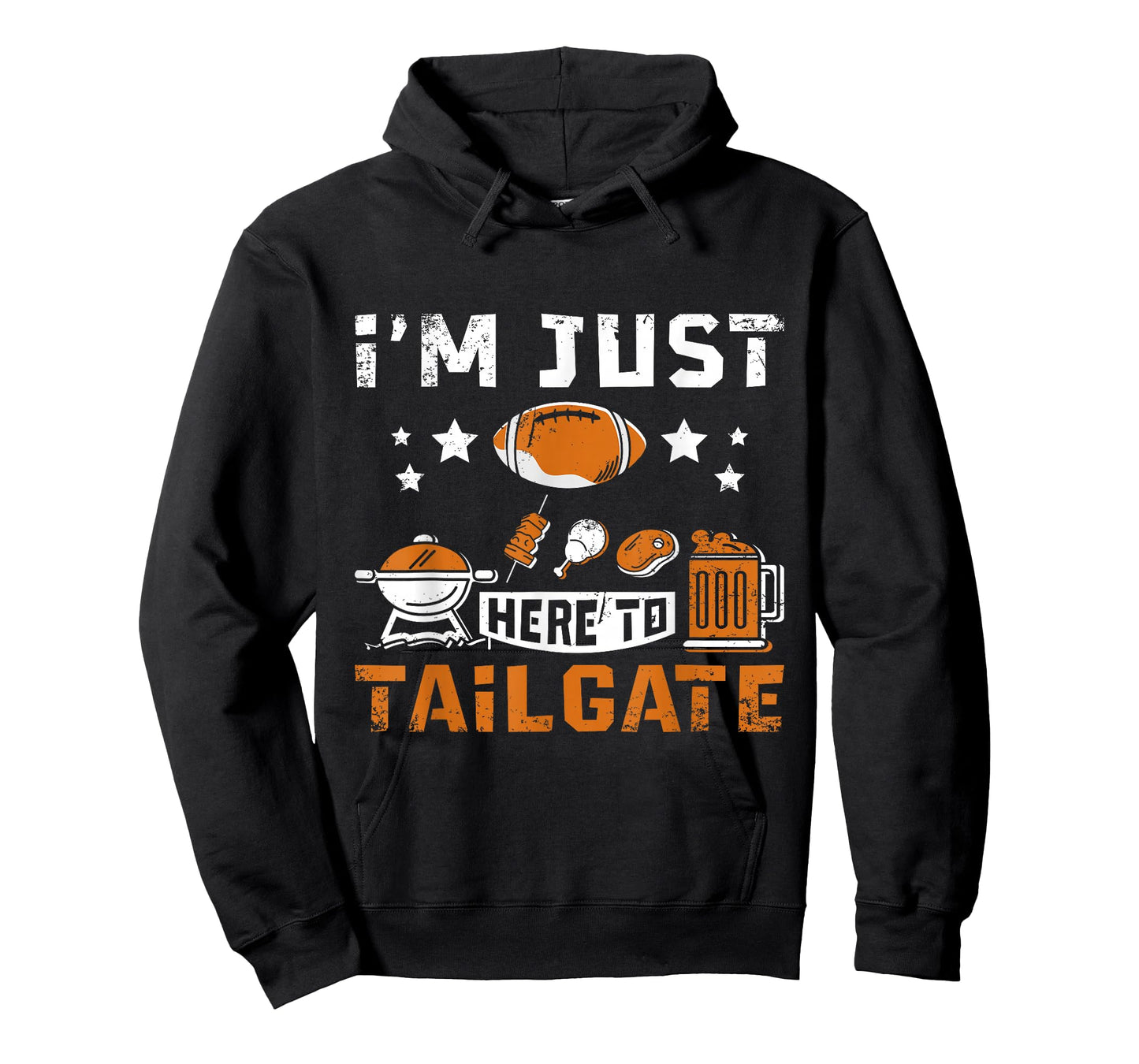 Football Fan Tailgate Party Sports Apparel I'm Just Here to Tailgate T-Shirt - Black, Small, Unisex-Adults, Short Sleeve, Classic Fit, Cotton 60% Polyester 40%
