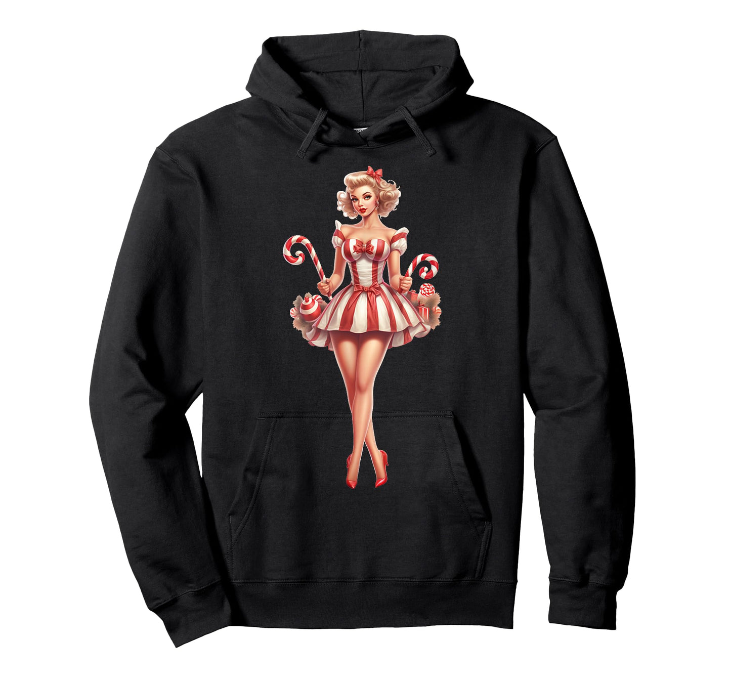 Christmas Pinup Girl With Christmas Candy T-Shirt