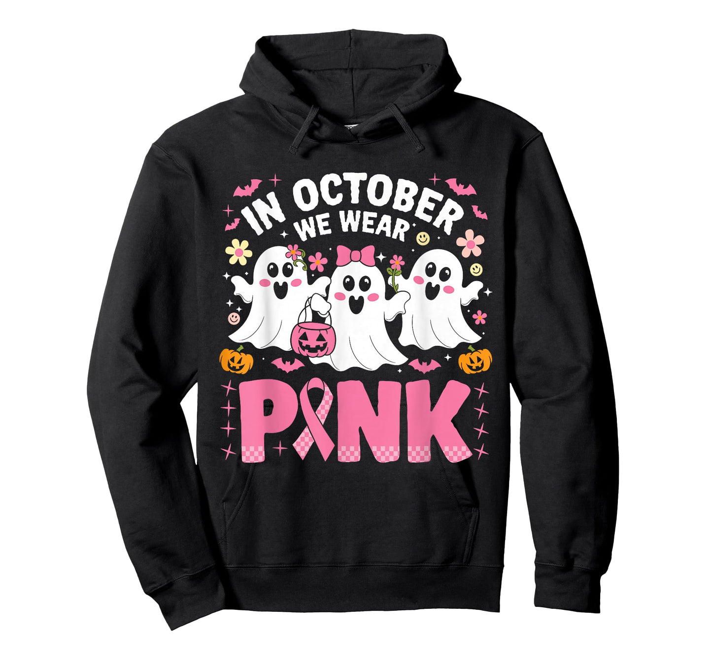 In October We Wear Pink Ghost Witch Breast Cancer Awareness T-Shirt