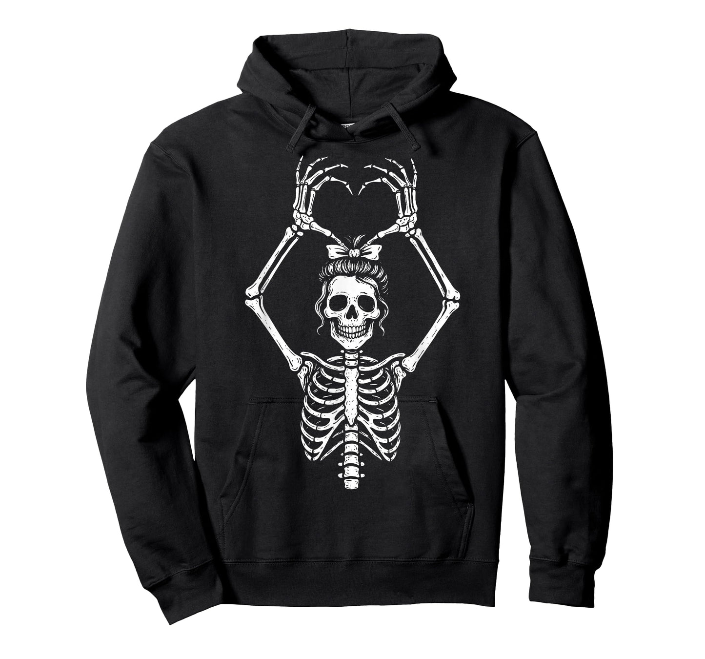 Messy Bun Skeleton Hands Heart Sign Funny Halloween Costume T-Shirt
