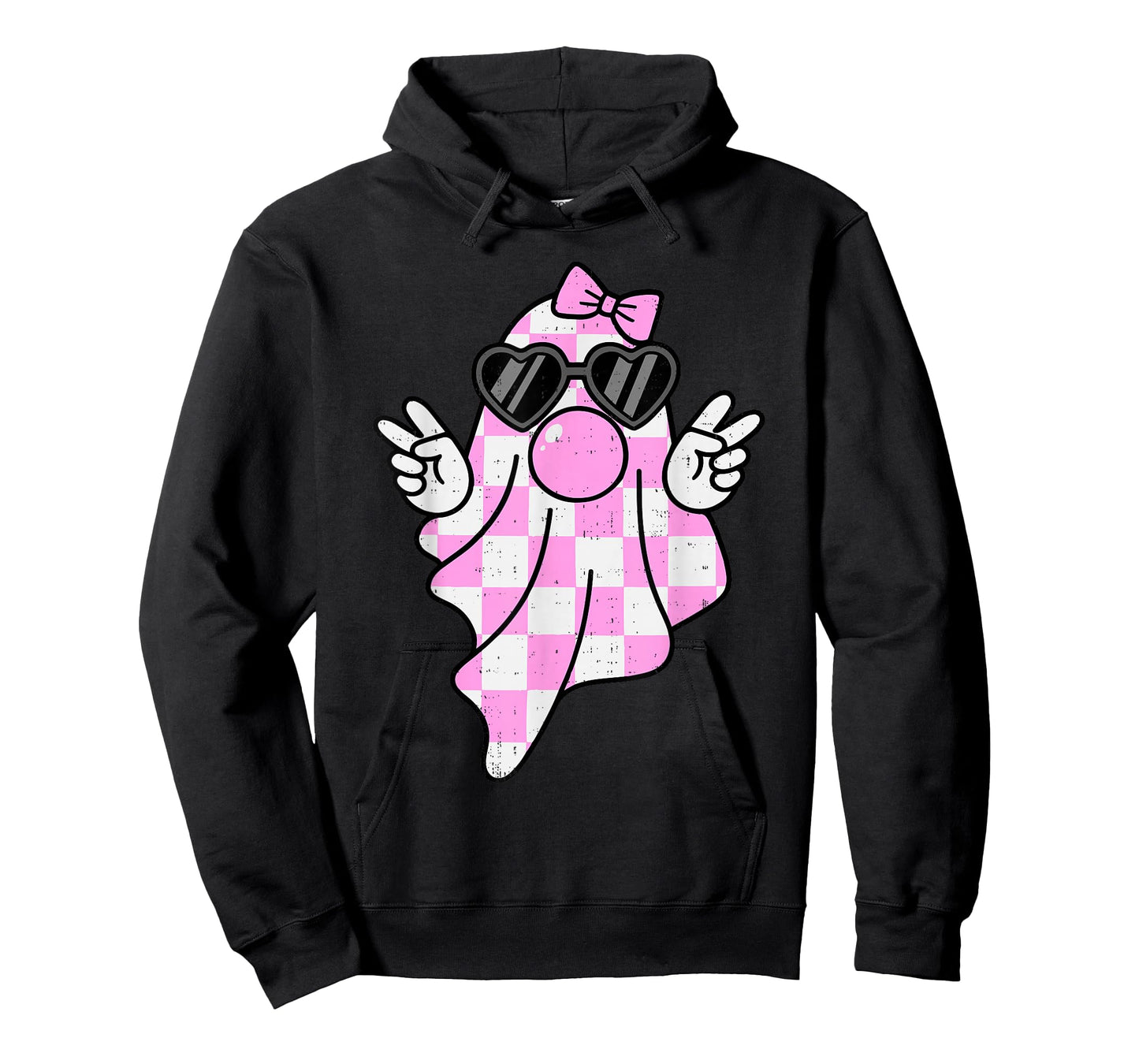 Cute Pink Plaid Ghost Bubblegum Peace Sign Halloween Girl T-Shirt