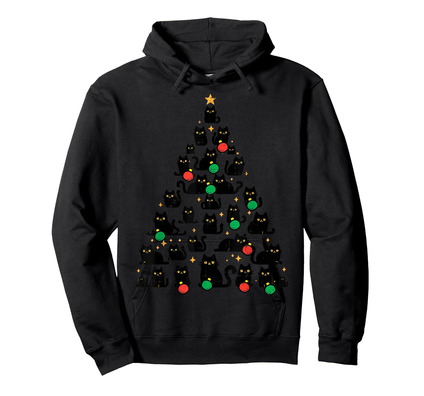 Black Cat Christmas Tree Funny Xmas Girls Boys Kids Women T-Shirt