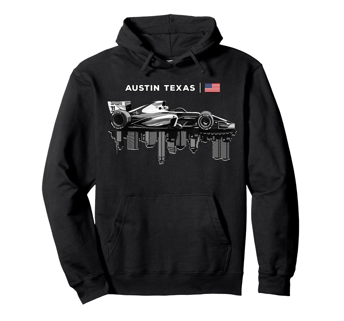 Austin Texas Racing Car Silhouette USA Flag T-Shirt