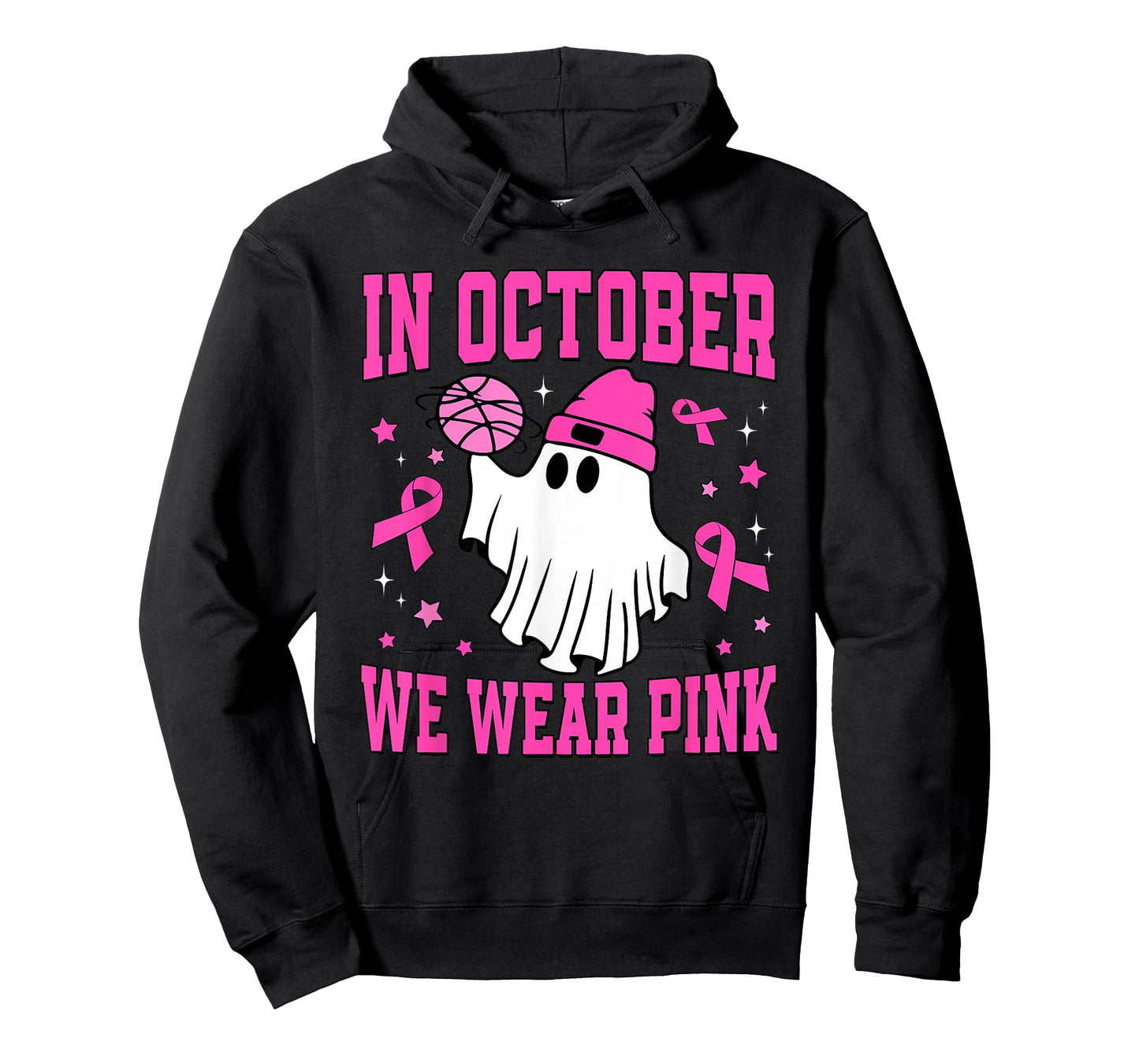 In October We Wear Pink Ghost Basketball Breast Cancer T-Shirt