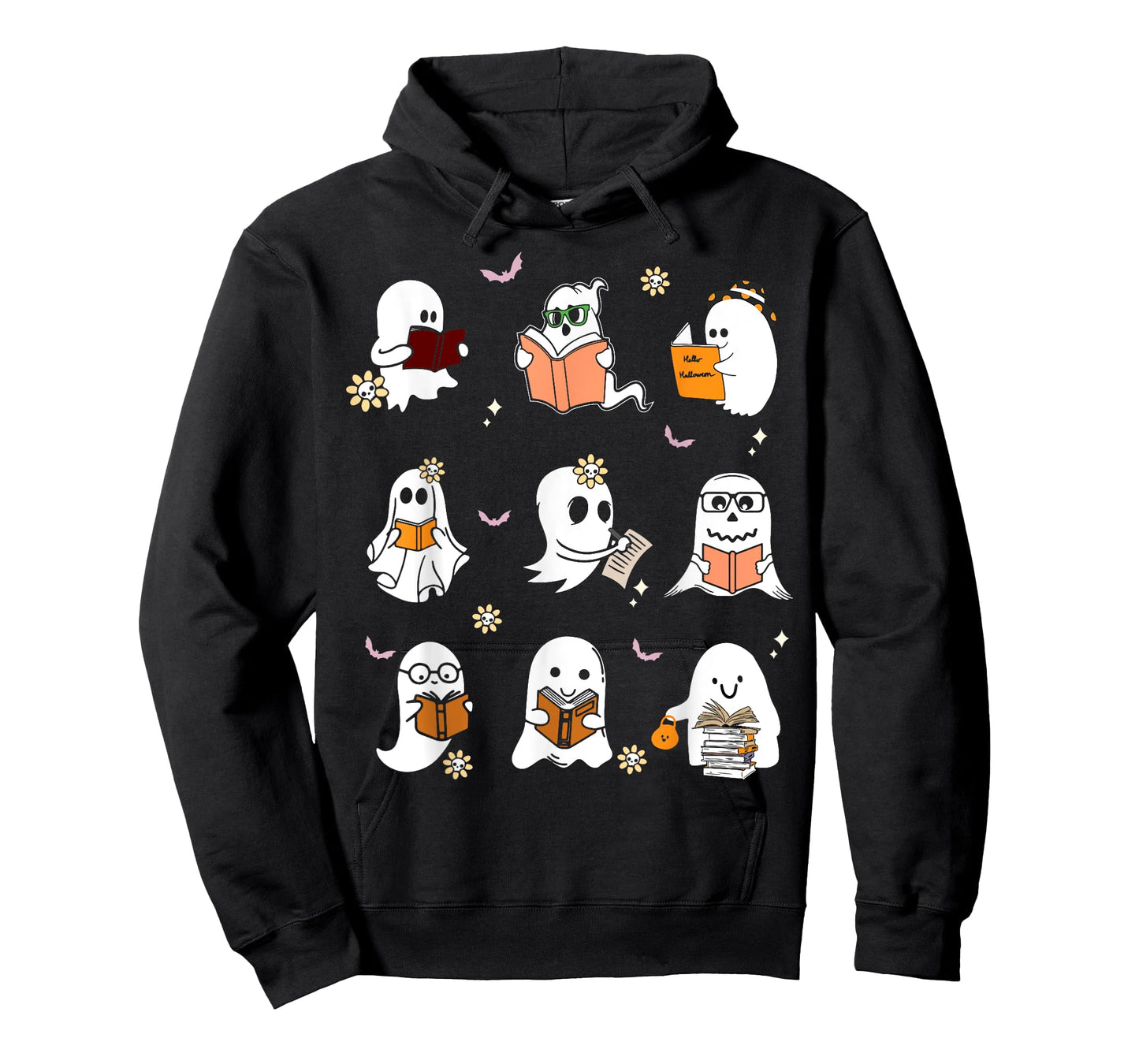 Ghosts Reading Books Teacher Halloween Librarian Boooks Men Women Kids T-Shirt