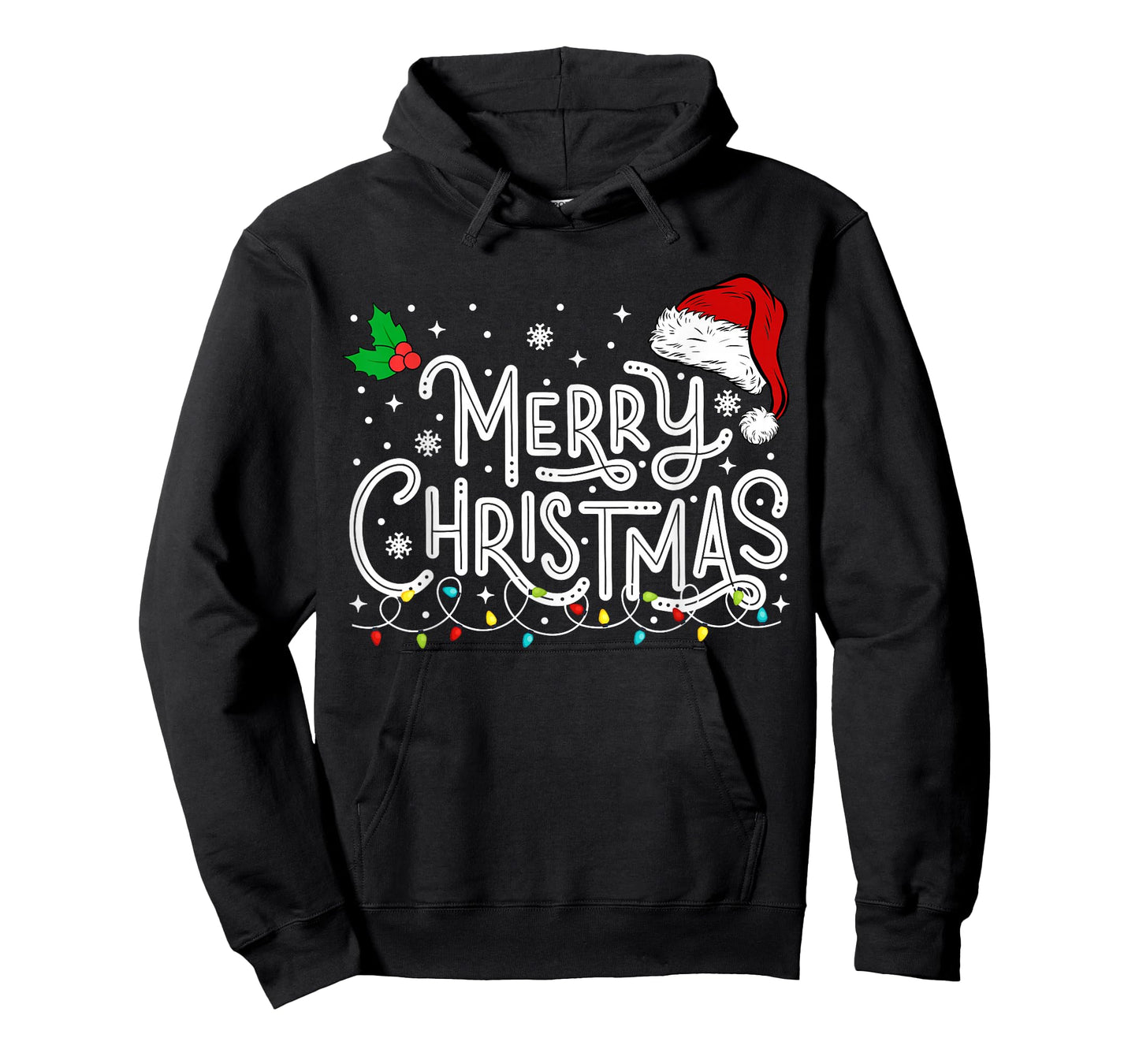 Merry Christmas Lights Red Santa Hat Xmas Family Men Women T-Shirt