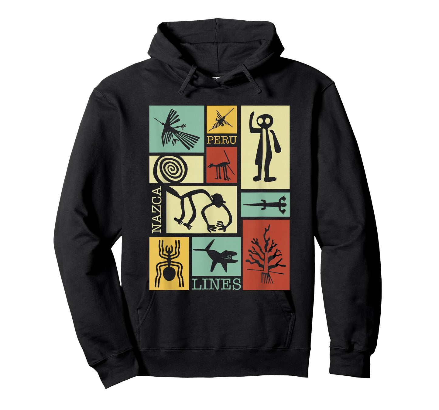 National Introvert Society Nazca Lines Peru Geoglyphs Retro T-Shirt - Black, Small, Unisex, Short Sleeve, Classic Fit