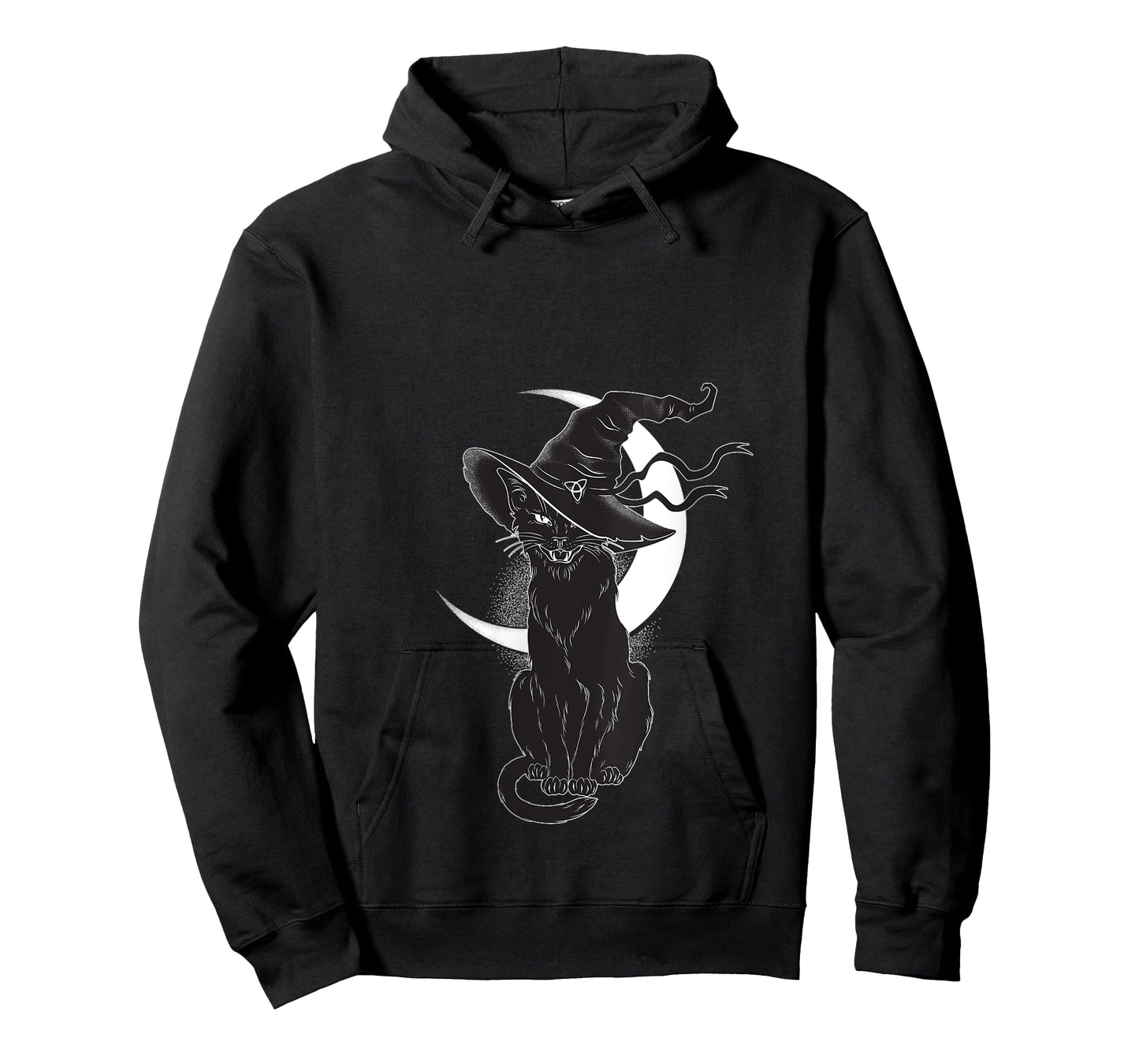 Womens Vintage Scary Halloween Black Cat Costume Witch Hat & Moon V-Neck T-Shirt