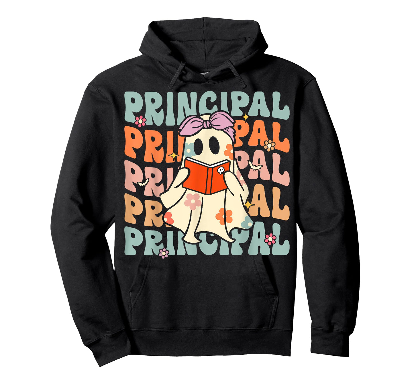 Groovy Halloween School Principal Retro Floral Ghost T-Shirt