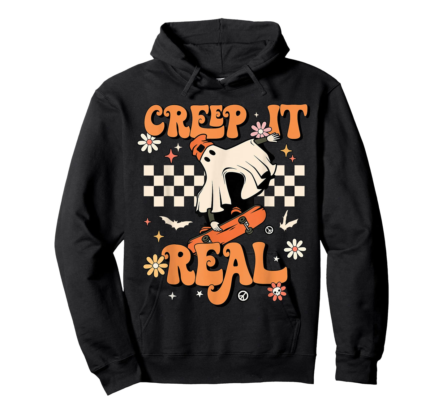 Creep It Real Retro Halloween Party Funny Ghost Skateboard T-Shirt