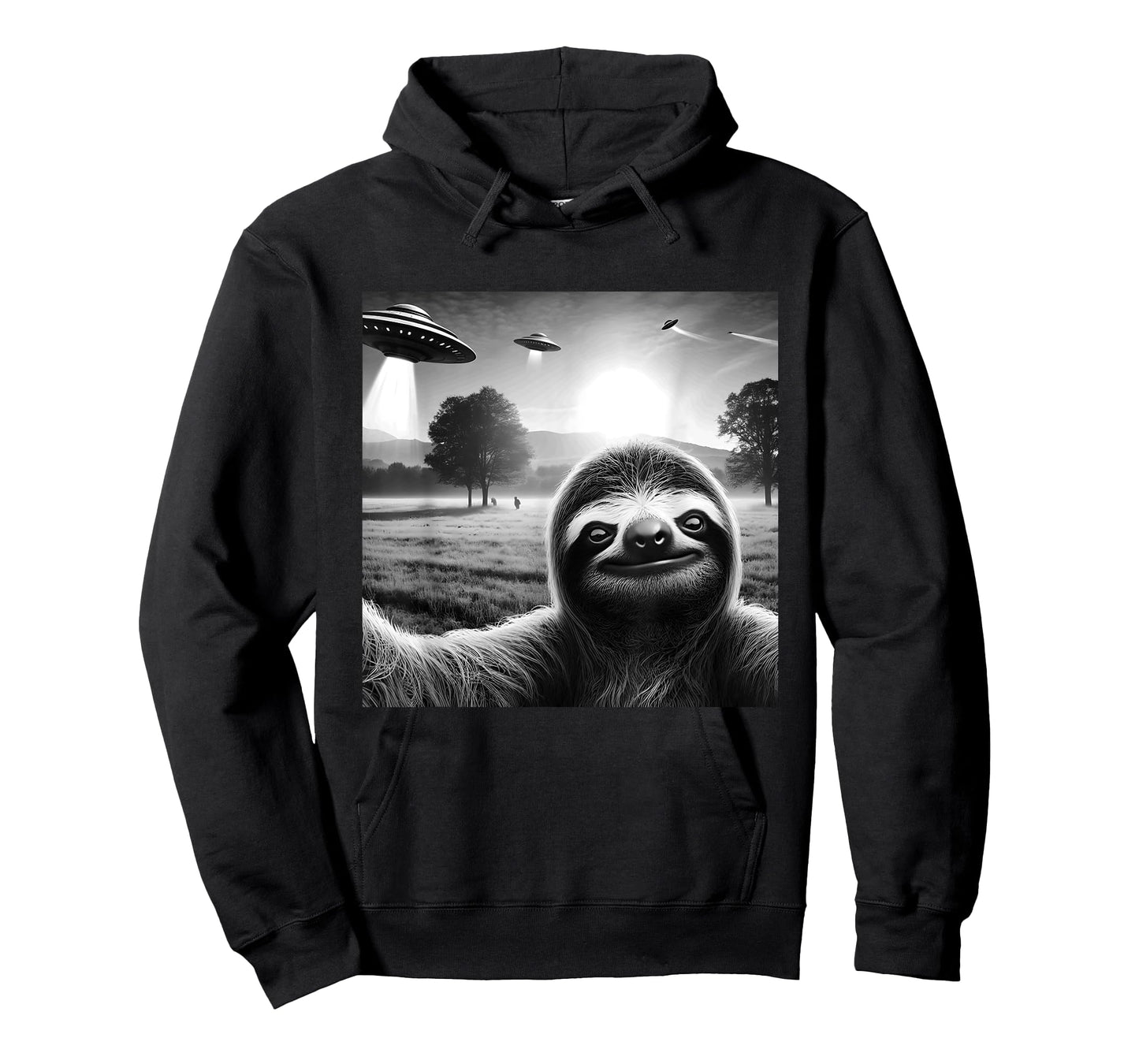 Sloth Funny Graphic Selfie with UFOs Weird Aliens T-Shirt