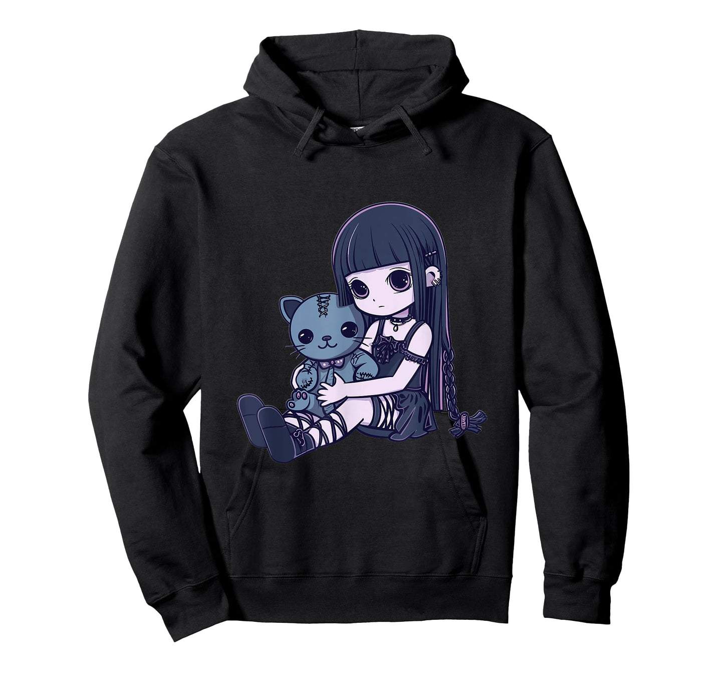 Goth Pastel Kawaii Anime Girl with Voodoo doll Teddy Cat T-Shirt